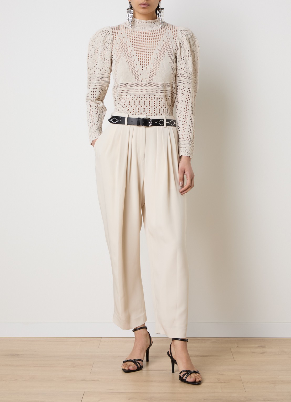 Isabel Marant Janice high waist tapered fit pantalon in zijdeblend - voorkant 2 creme