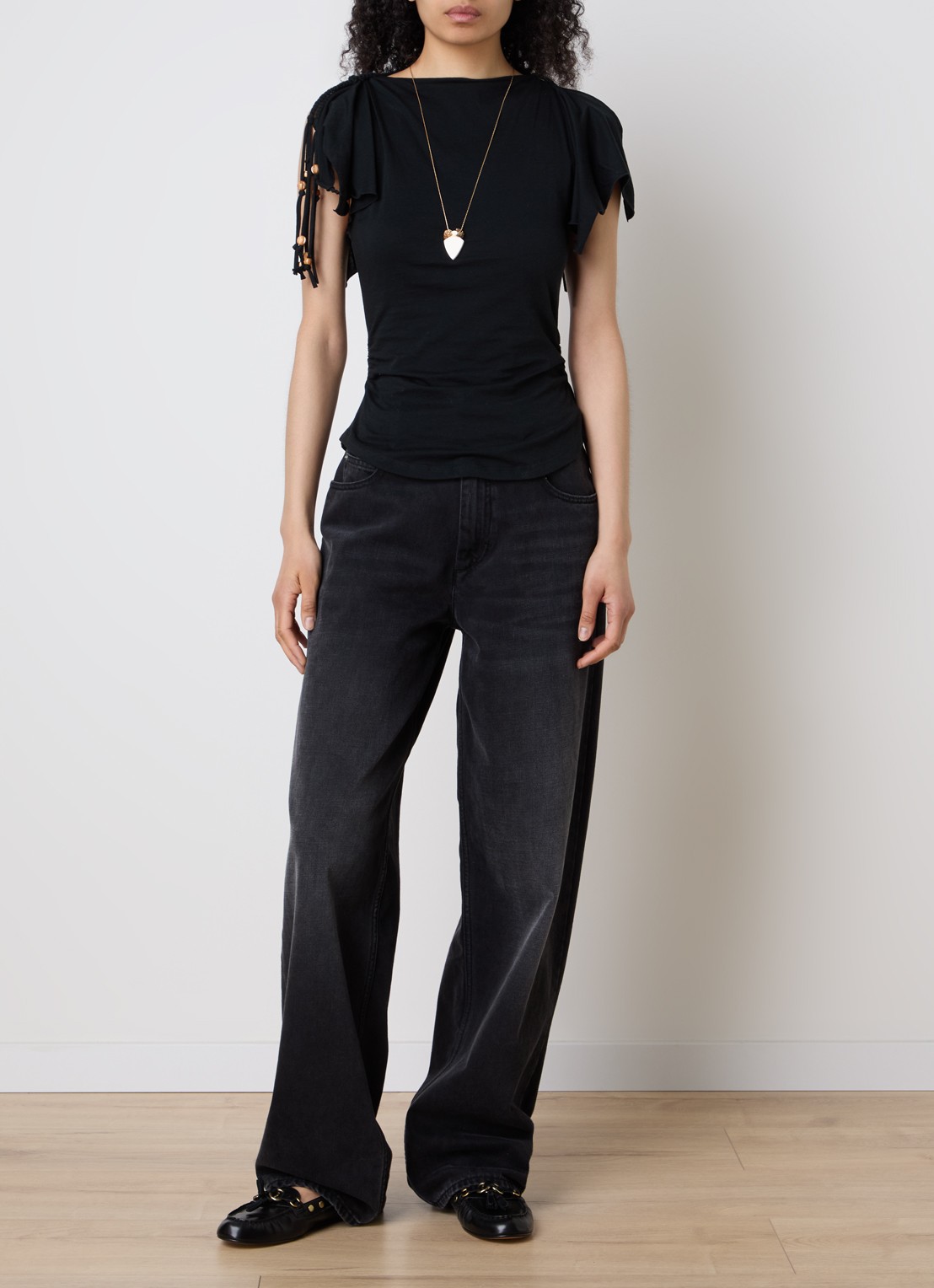 Isabel Marant Jazia top met gedrapeerd detail - voorkant 5 zwart