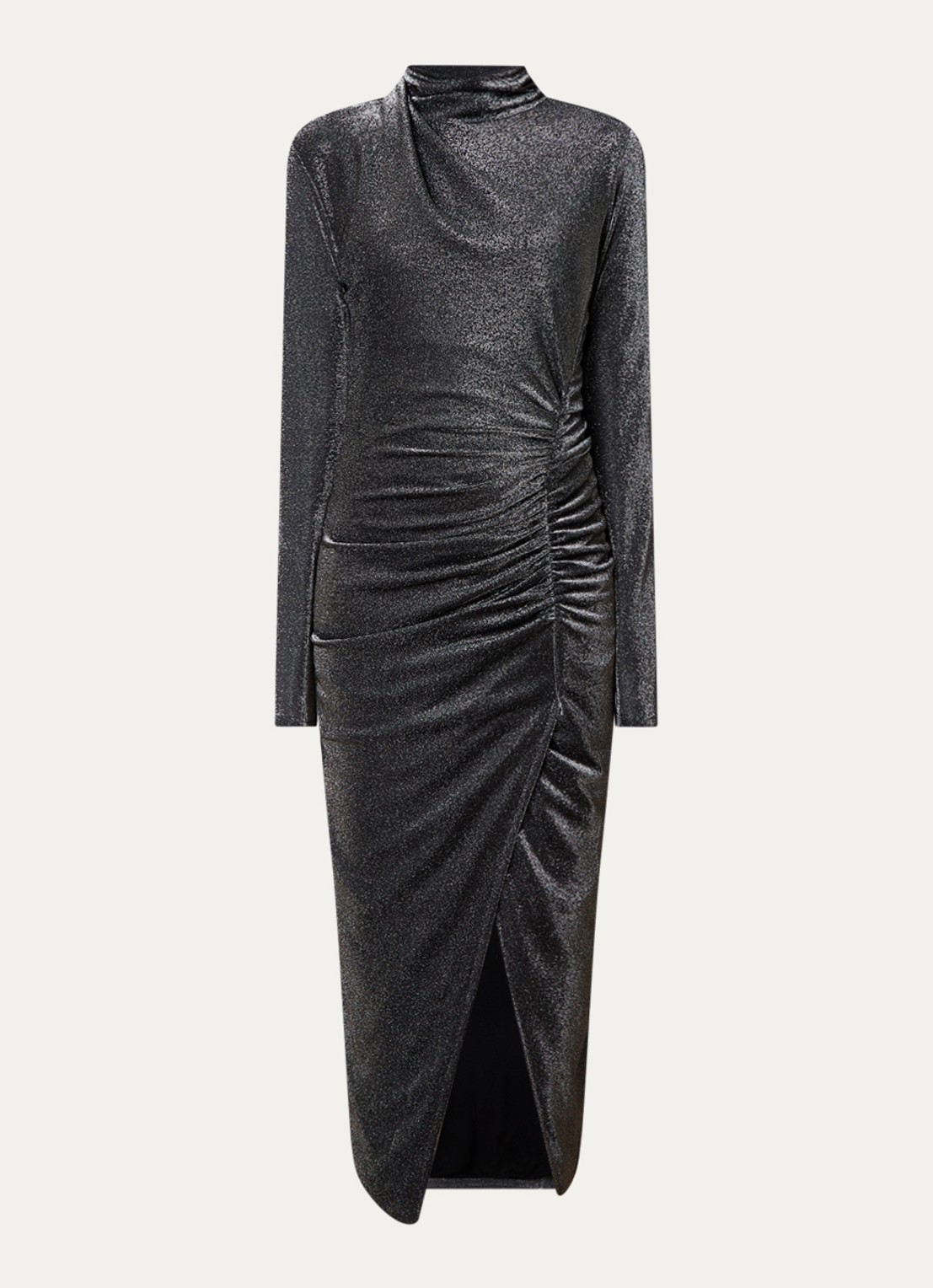 Isabel Marant Jenisa midi jurk met lurex en ruches - voorkant 4 antraciet