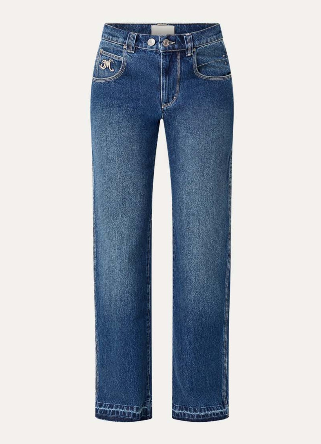 Isabel Marant Jeyda mid waist straight leg jeans met donkere wassing - voorkant blauw
