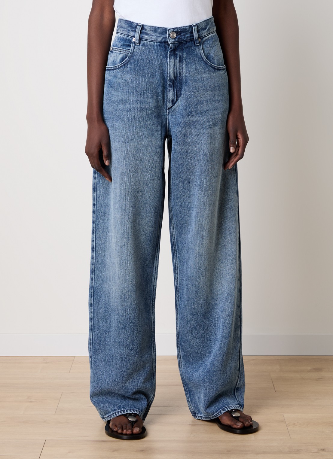 Isabel Marant Joanny high waist wide leg jeans  met medium wassing - detail 4 indigo