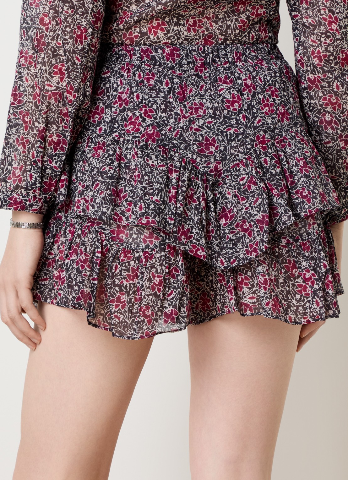 Isabel Marant Jocadia high waist wide fit korte broek met bloemenprint en ruches - achterkant 3 cranberryrood