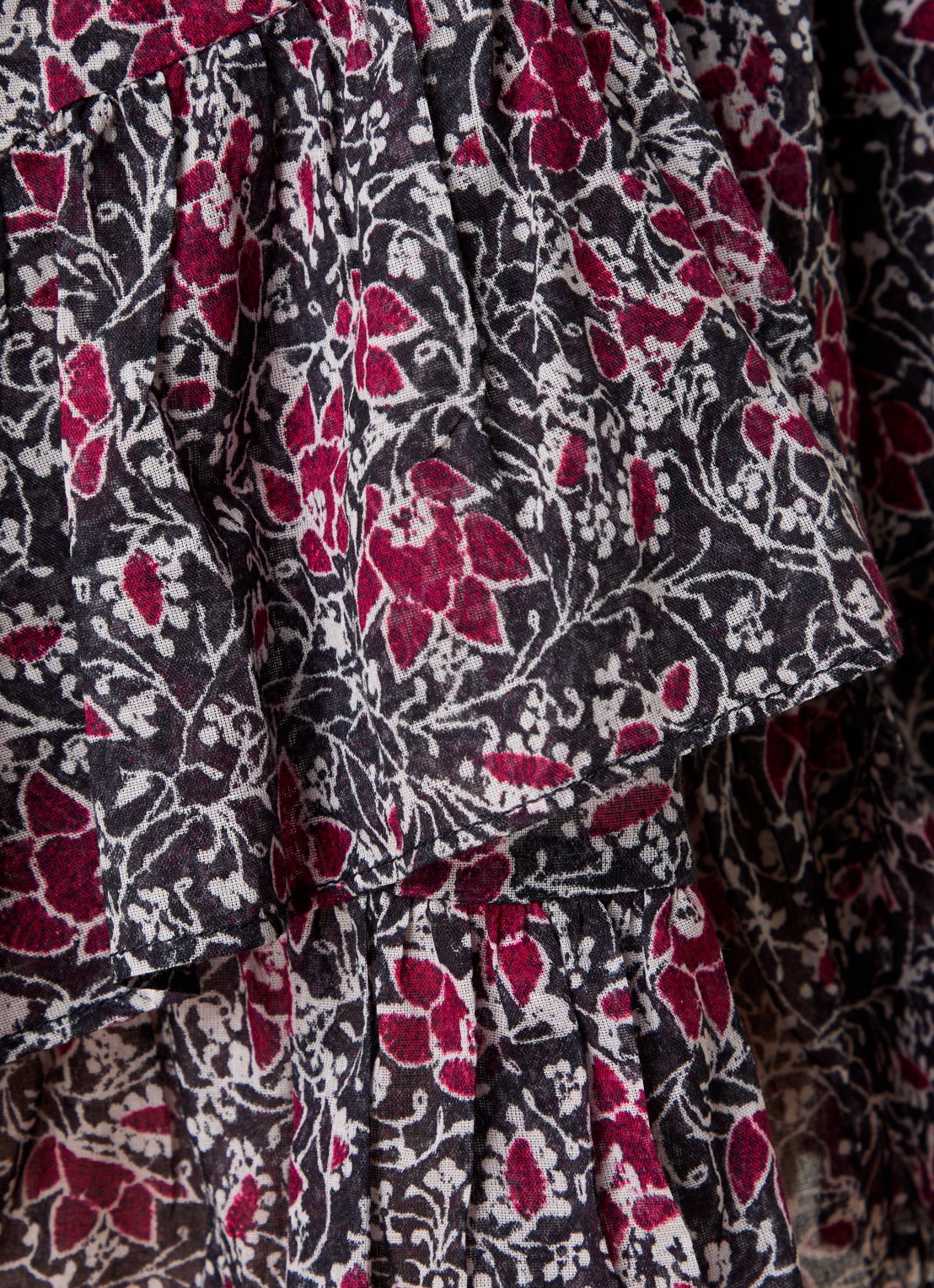 Isabel Marant Jocadia high waist wide fit korte broek met bloemenprint en ruches - detail 5 cranberryrood