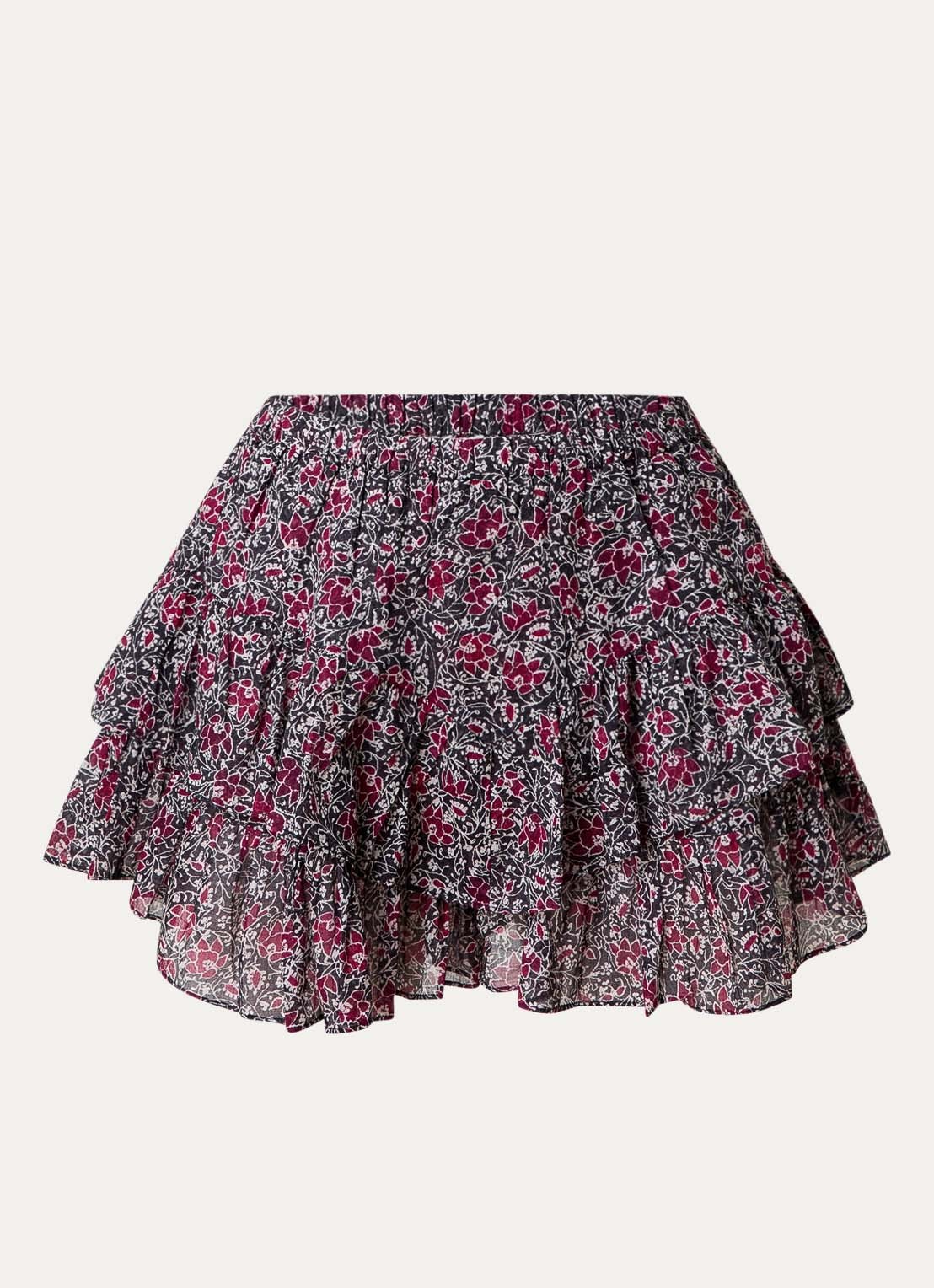 Isabel Marant Jocadia high waist wide fit korte broek met bloemenprint en ruches - voorkant cranberryrood