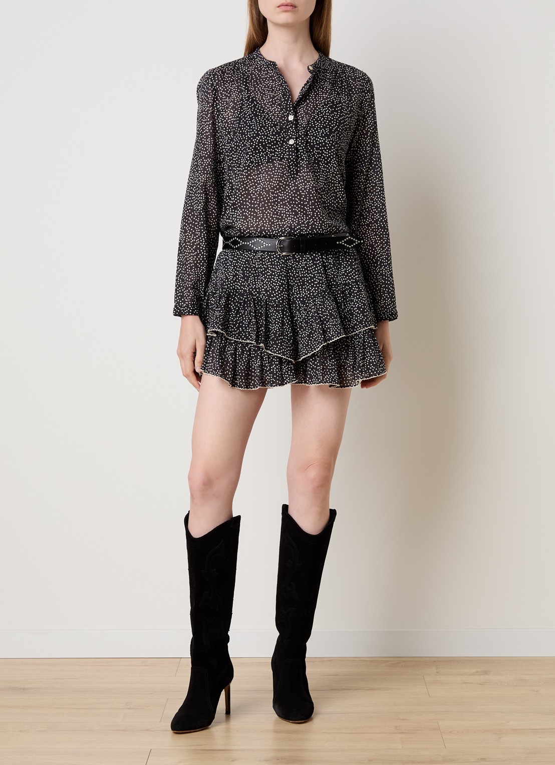 Isabel Marant Jocadia mini broekrok met stippenprint - voorkant 2 zwart