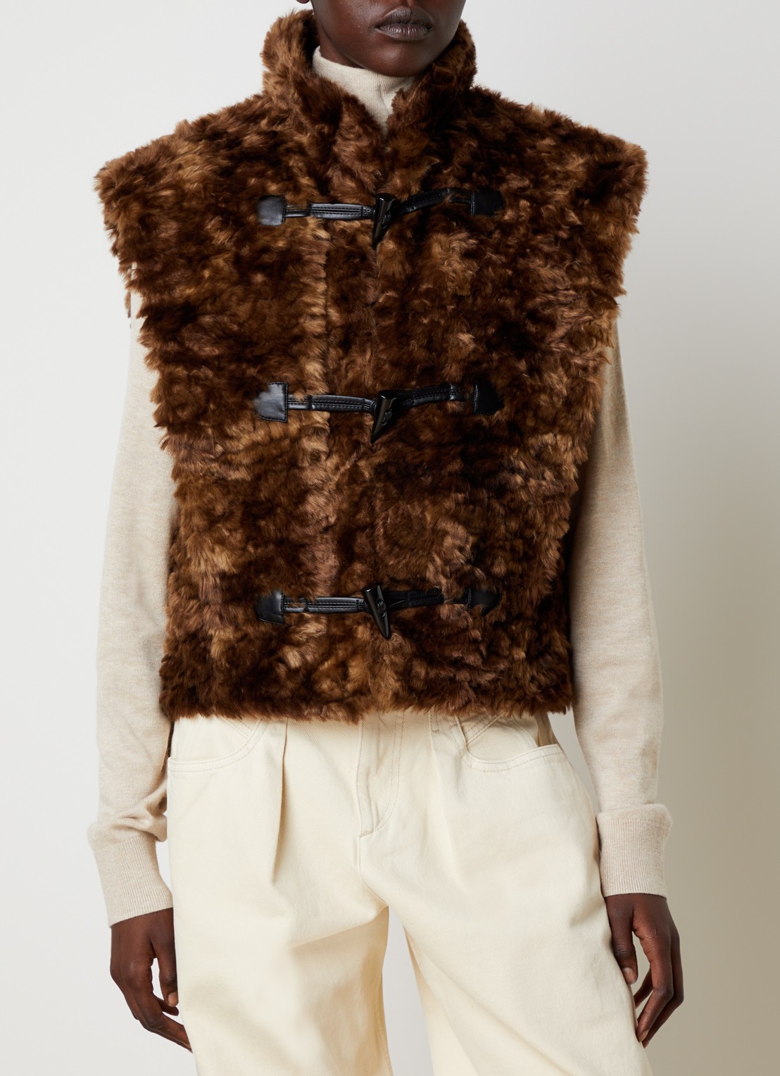 Isabel Marant Jocya gilet met steekzakken - detail donkerbruin