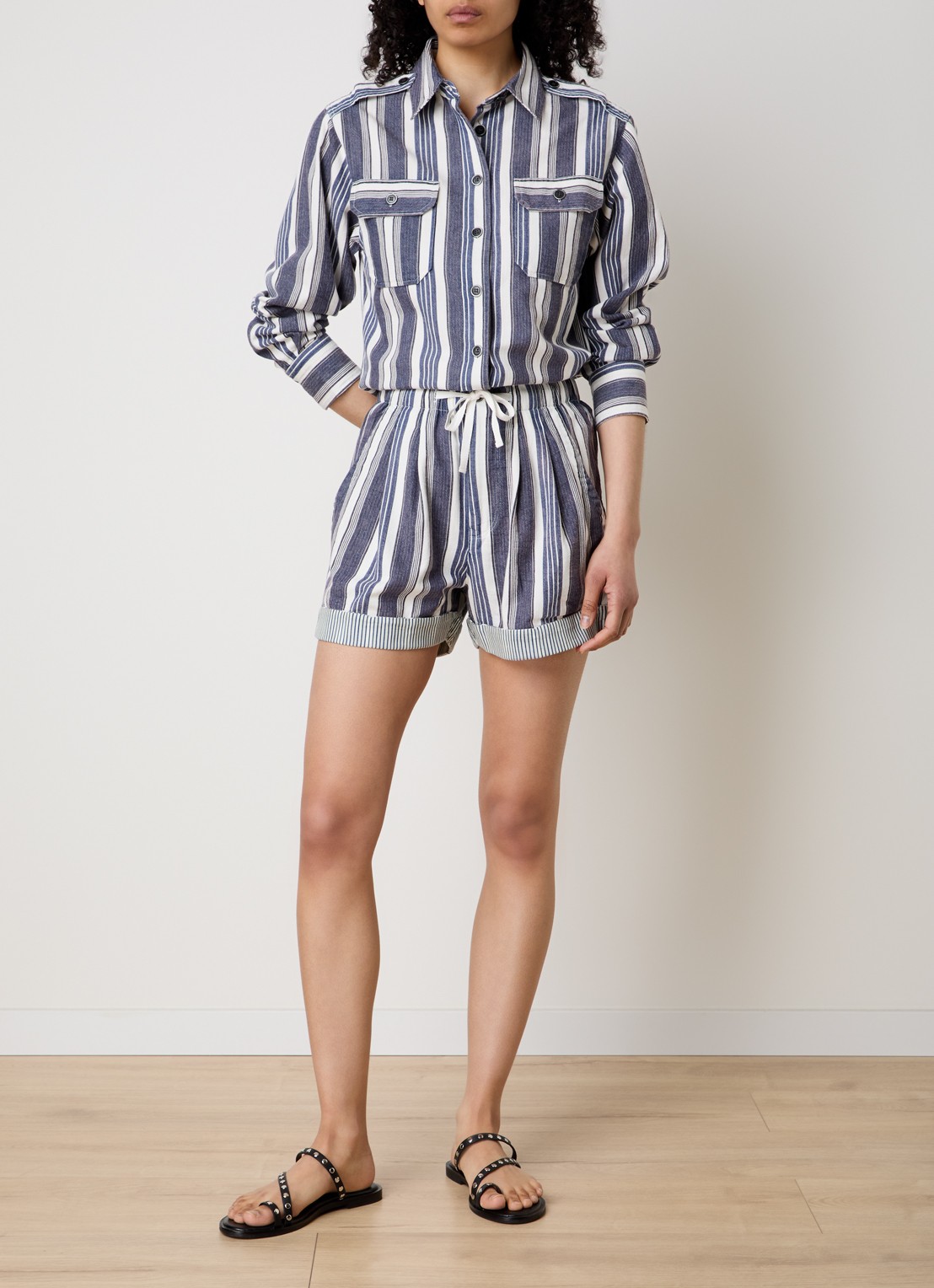 Isabel Marant Joely high waist straight fit korte broek met steekzakken - voorkant 2 gebroken wit