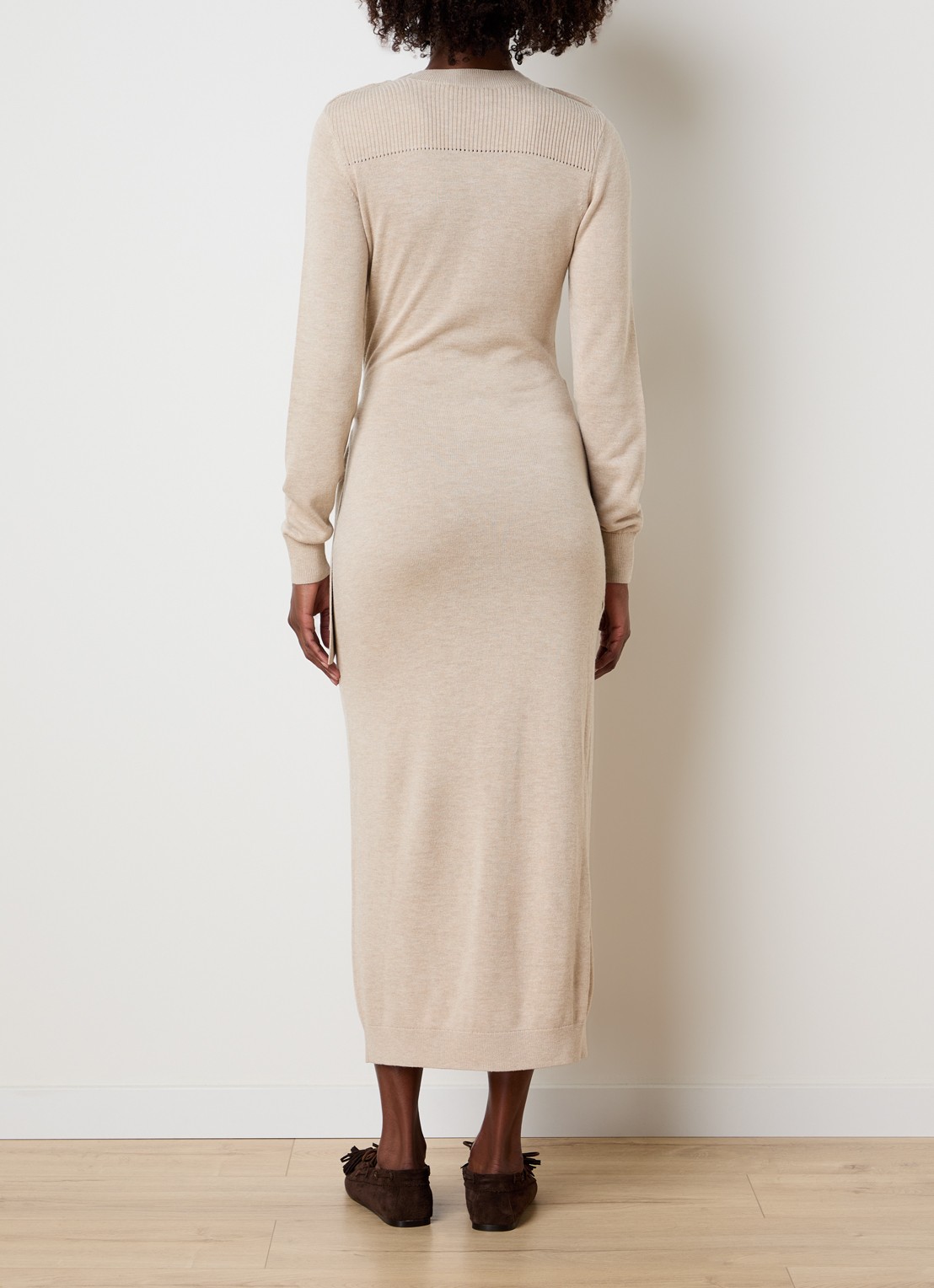 Isabel Marant Jozira fijngebreide maxi jurk in wolblend - achterkant 5 beige