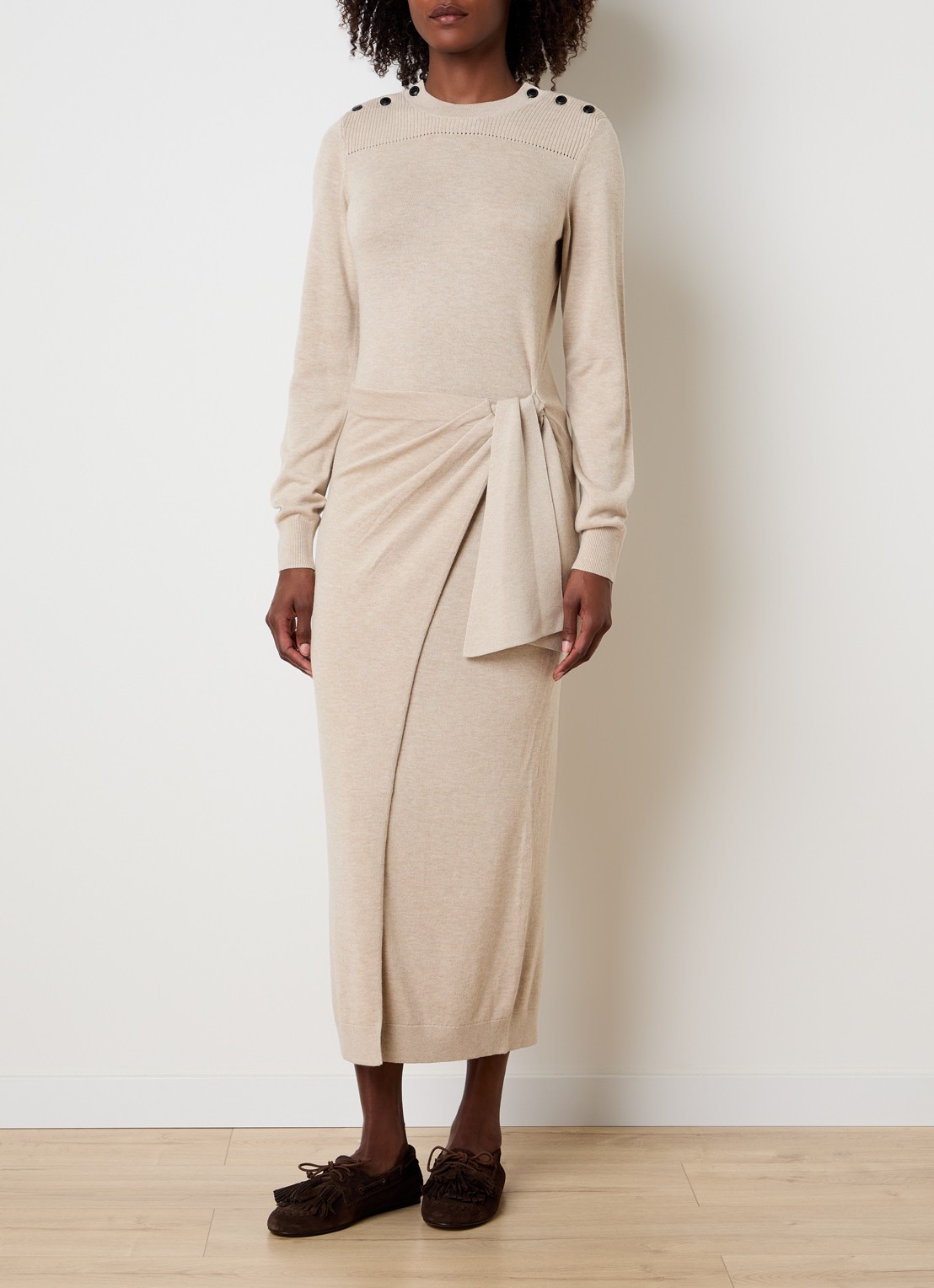 Isabel Marant Jozira fijngebreide maxi jurk in wolblend - detail 3 beige