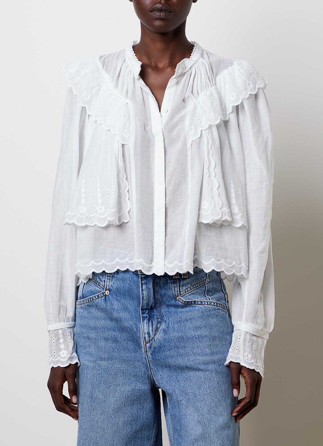 Isabel Marant Kelmon blouse met volant en borduring - detail 4 wit