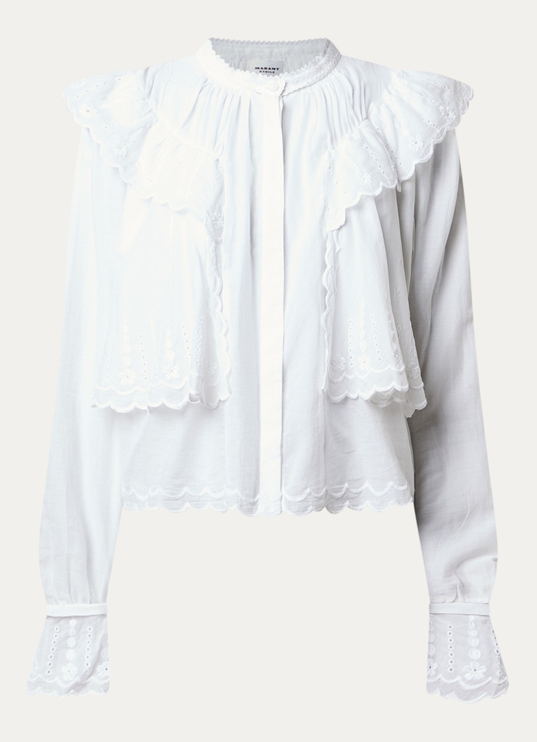 Isabel Marant Kelmon blouse met volant en borduring - voorkant wit