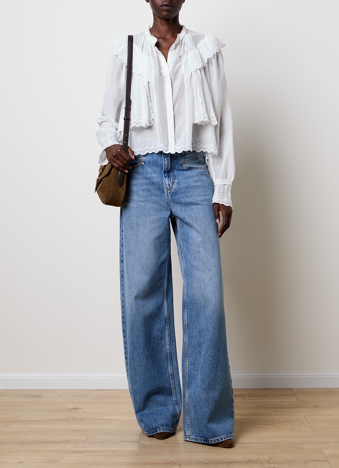 Isabel Marant Kelmon blouse met volant en borduring - voorkant 2 wit