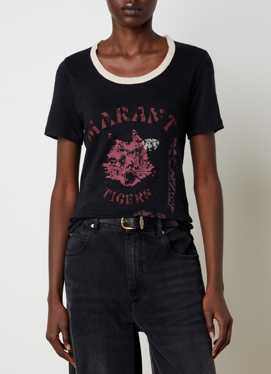 Isabel Marant Kiliann T-shirt van linnen met logoprint - detail 2 zwart
