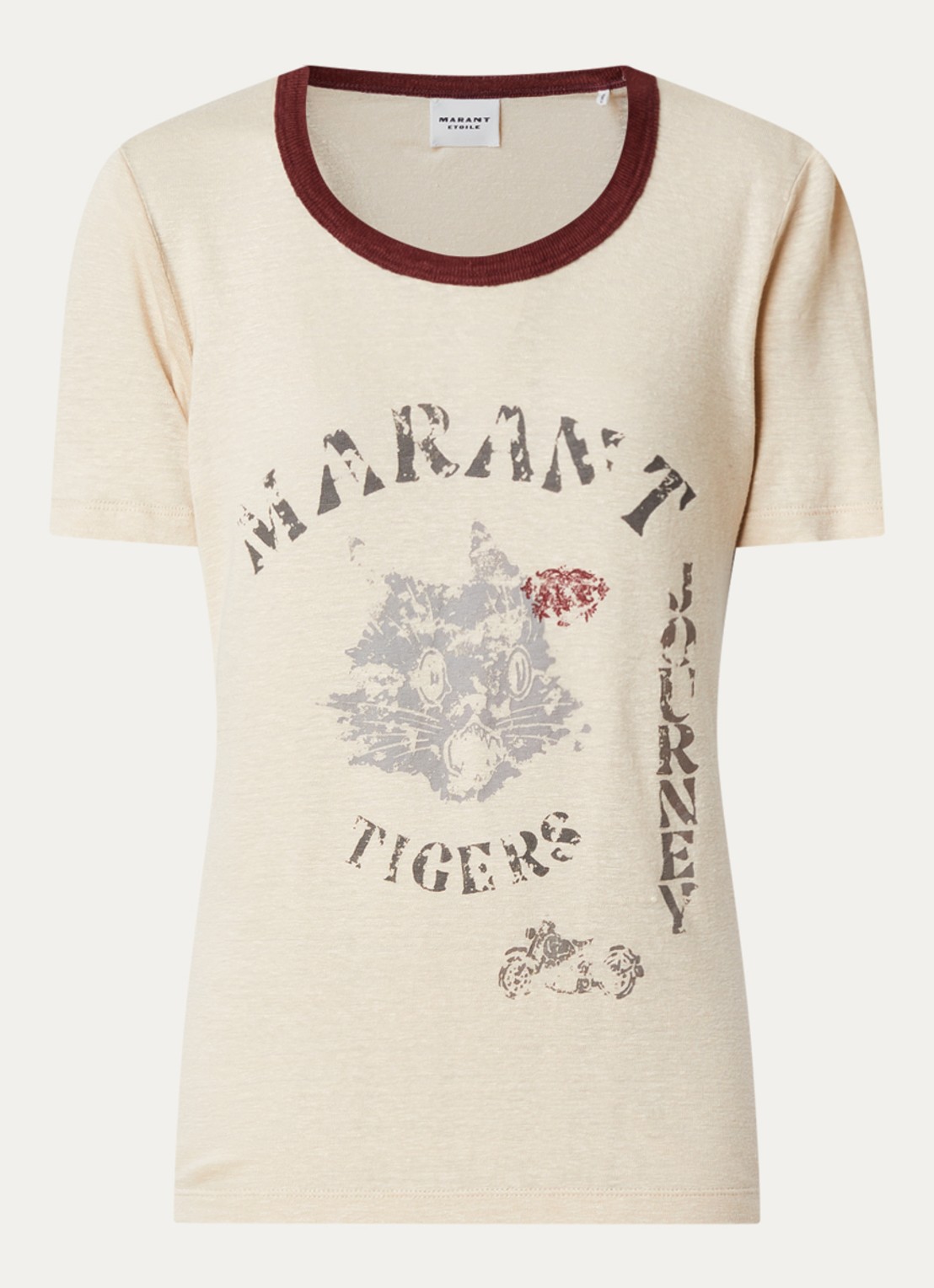 Isabel Marant Kiliann T-shirt van linnen met logoprint - voorkant 4 beige