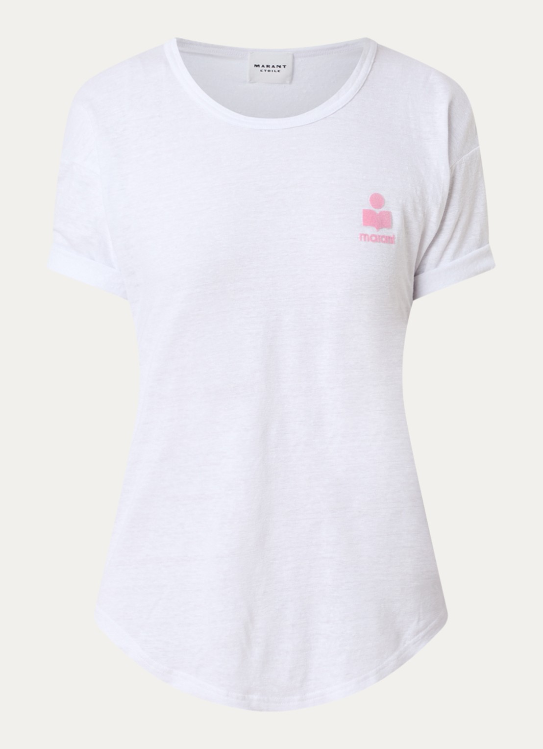 Isabel Marant Koldia semi-transparant T-shirt van linnen met flock logoprint - voorkant 3 wit