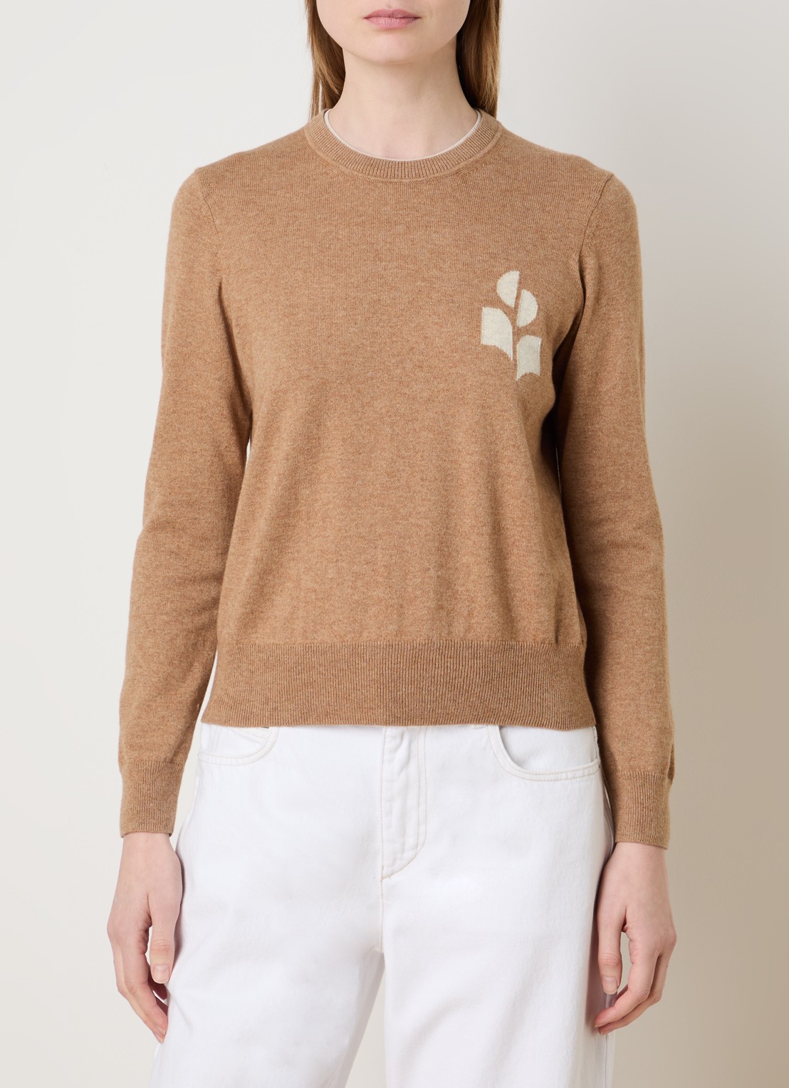 Isabel Marant Lanta fijngebreide trui in wolblend met ingebreide logo - detail 2 camel