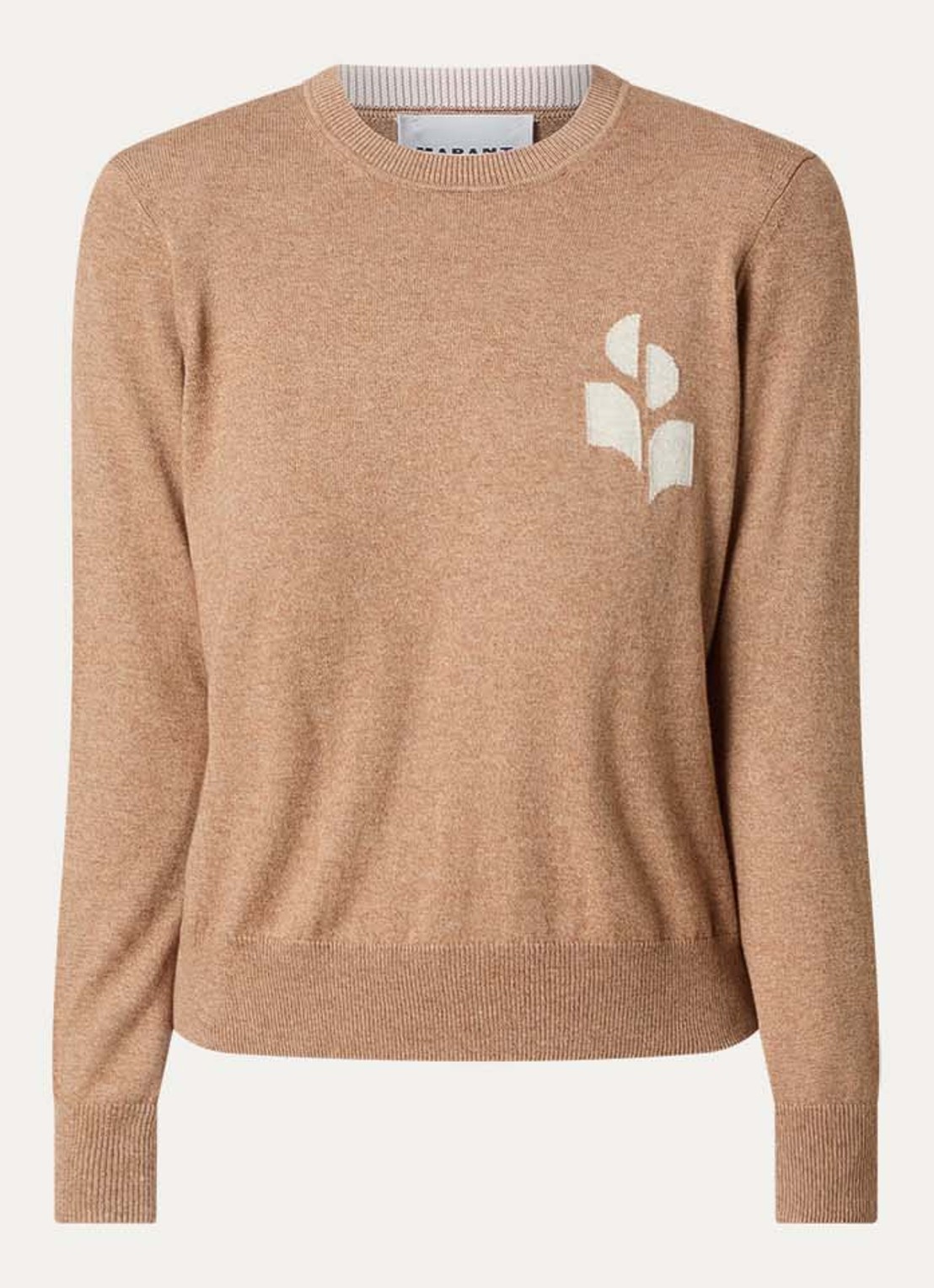 Isabel Marant Lanta fijngebreide trui in wolblend met ingebreide logo - voorkant 4 camel