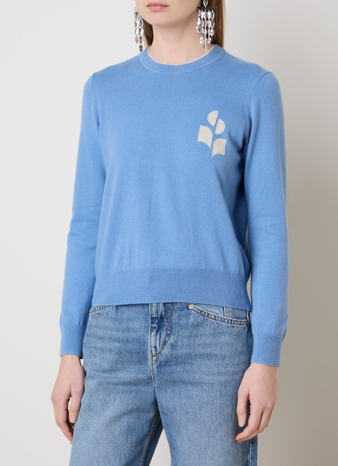 Isabel Marant Lanta fijngebreide trui in wolblend met ingebreide logo - detail 2 blauwgrijs