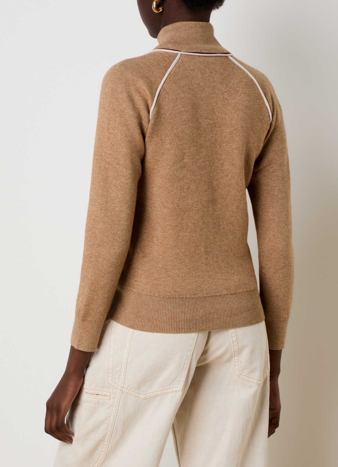 Isabel Marant Lanya fijngebreid vest in wolblend met ingebreid logo - achterkant camel
