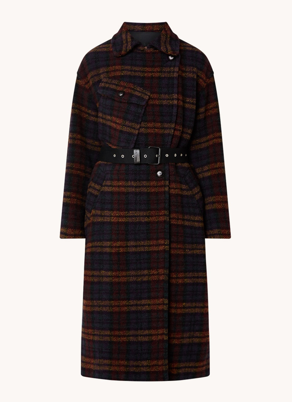 Isabel Marant Laurie mantel in wolblend met ceintuur en steekzakken - voorkant multicolor