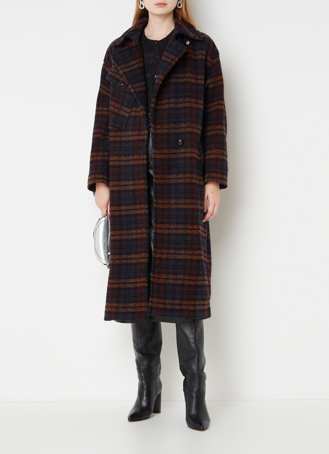 Isabel Marant Laurie mantel in wolblend met ceintuur en steekzakken - voorkant 2 multicolor