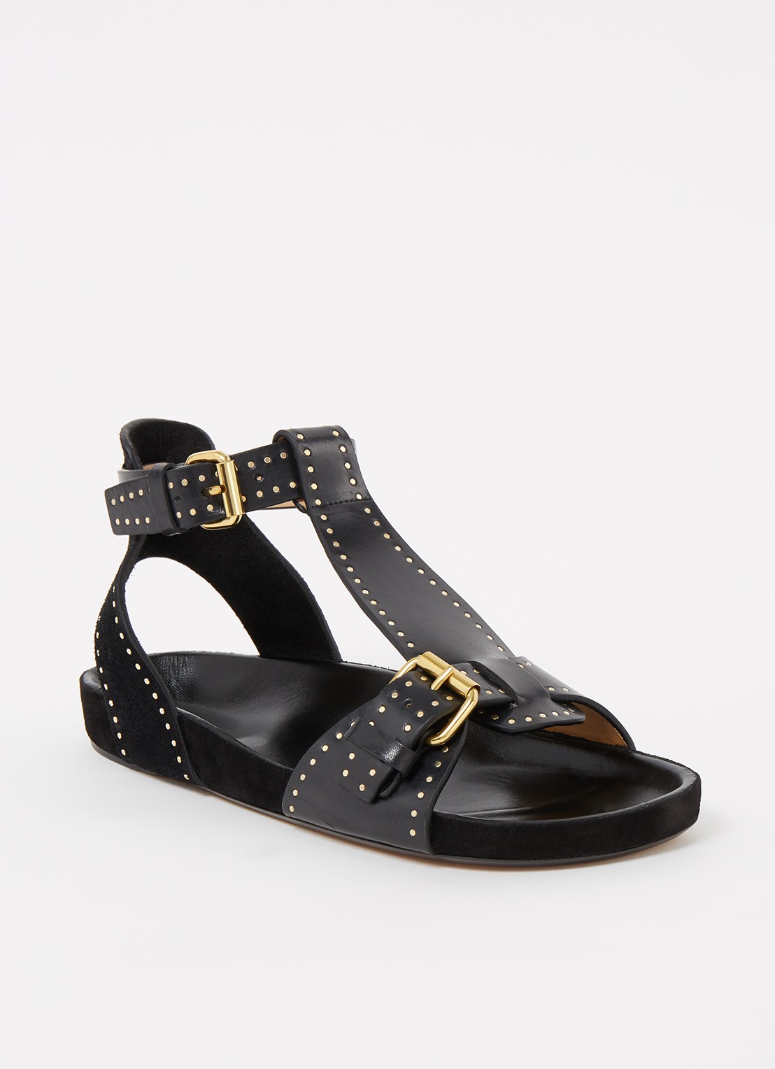 Isabel Marant Layne sandaal van leer en suède met studs - voorkant 6 zwart