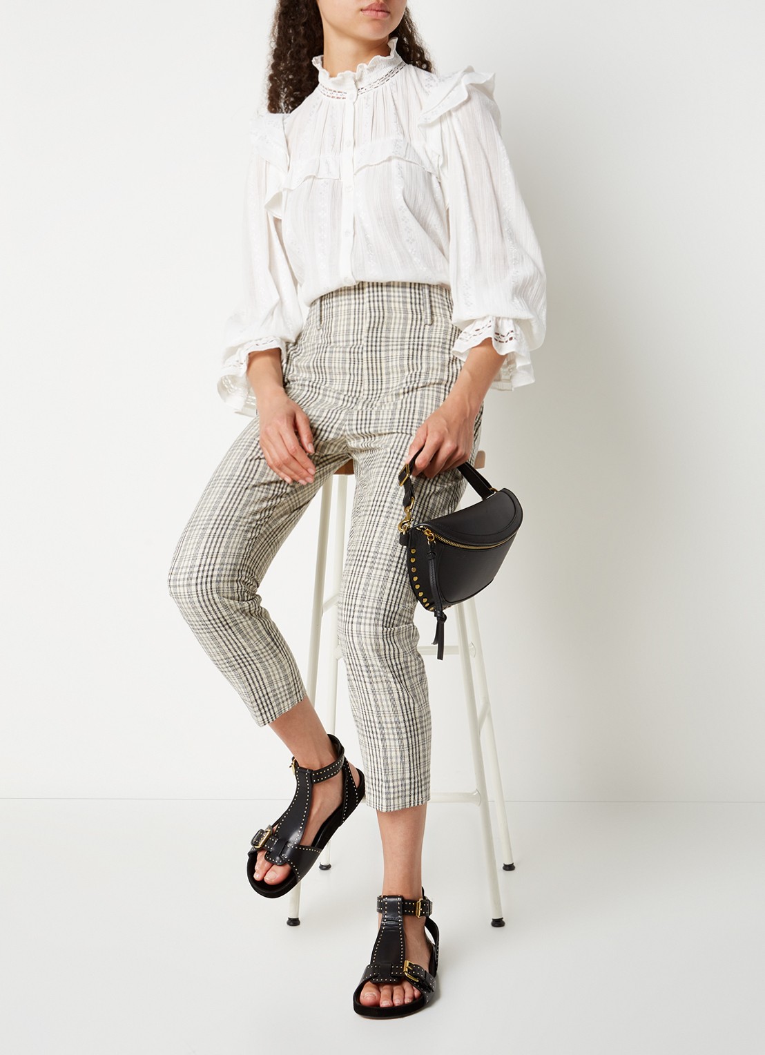 Isabel Marant Layne sandaal van leer en suède met studs - voorkant 8 zwart