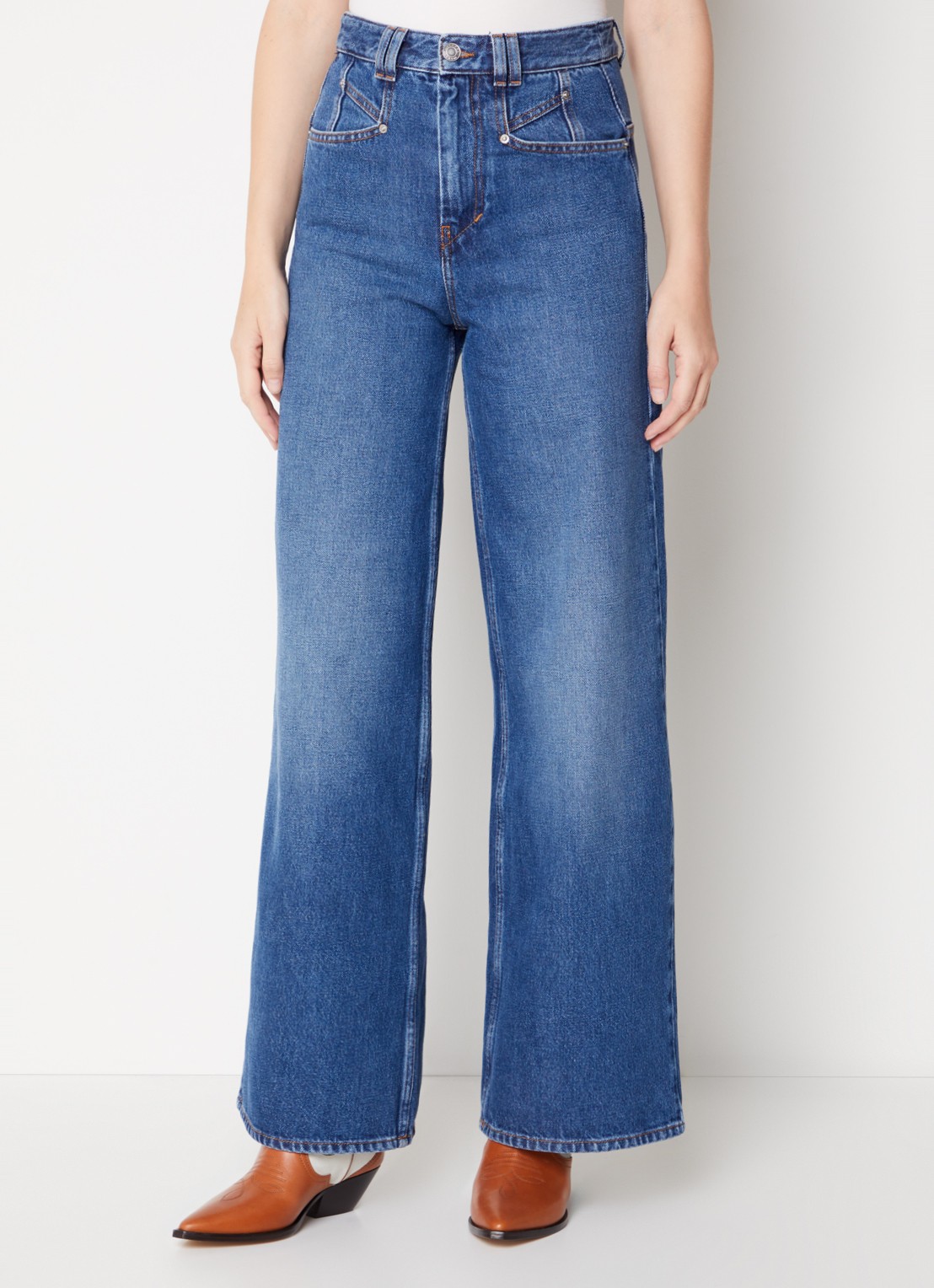 Isabel Marant Lemony high waist wide fit jeans met medium wassing - detail indigo