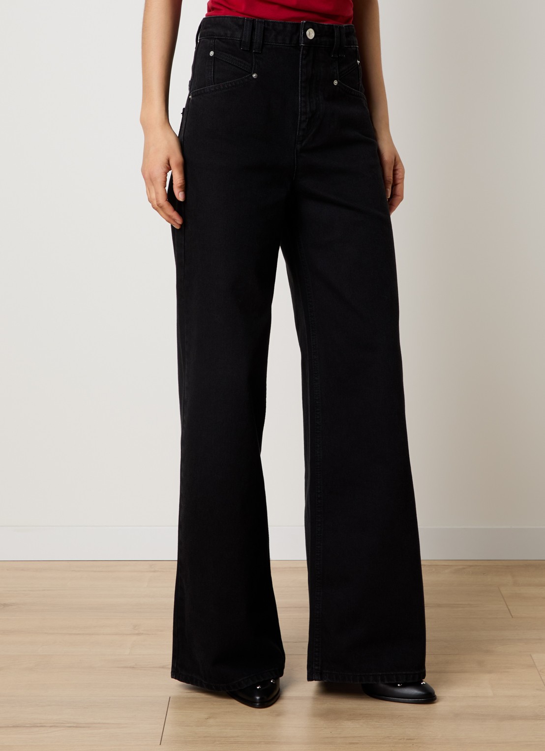 Isabel Marant Lemony high waist wide leg jeans met steekzakken - detail 2 zwart