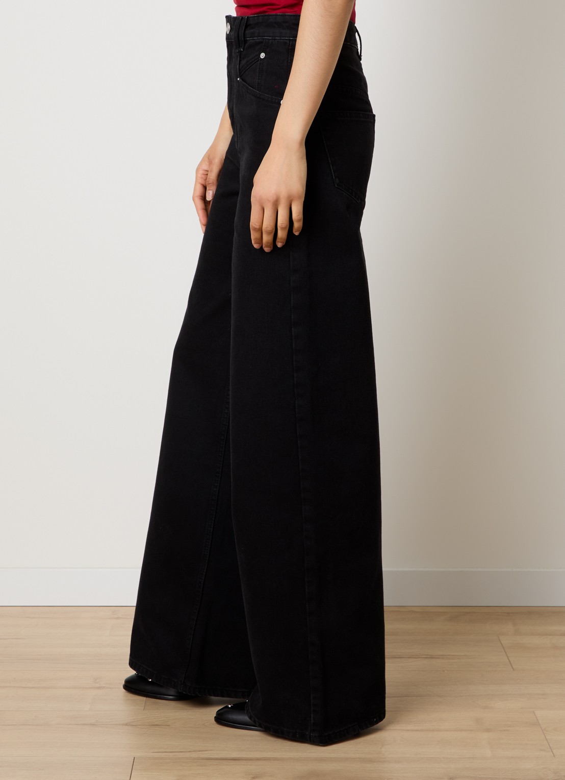 Isabel Marant Lemony high waist wide leg jeans met steekzakken - detail 3 zwart