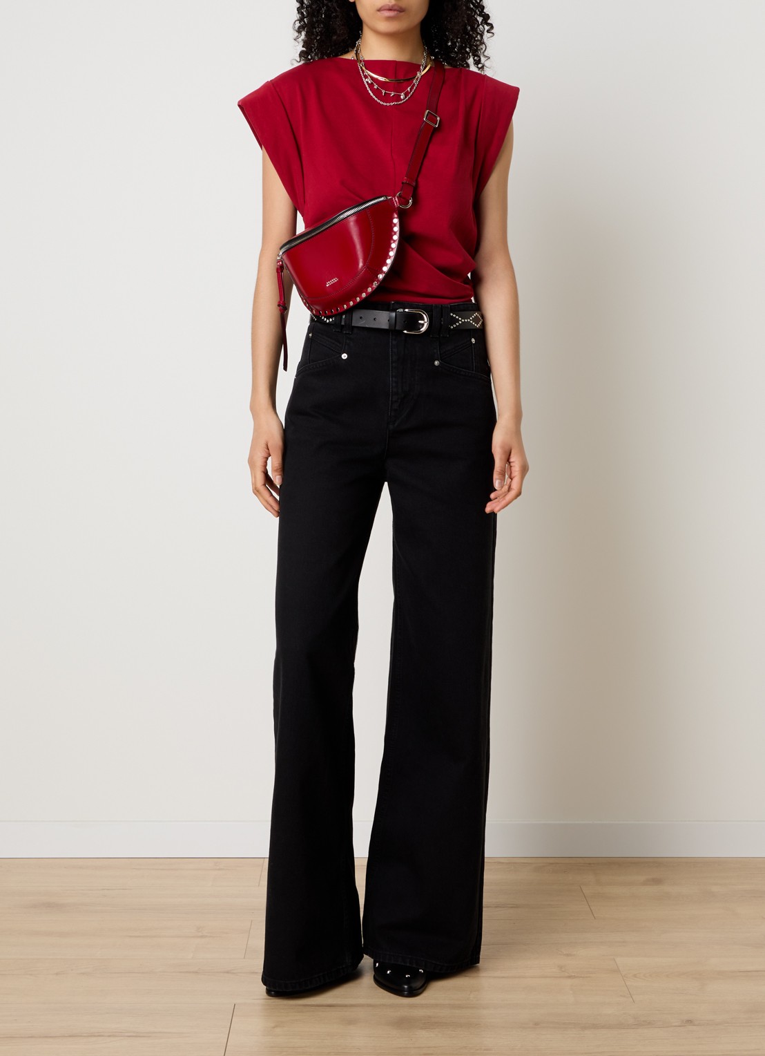 Isabel Marant Lemony high waist wide leg jeans met steekzakken - voorkant 6 zwart