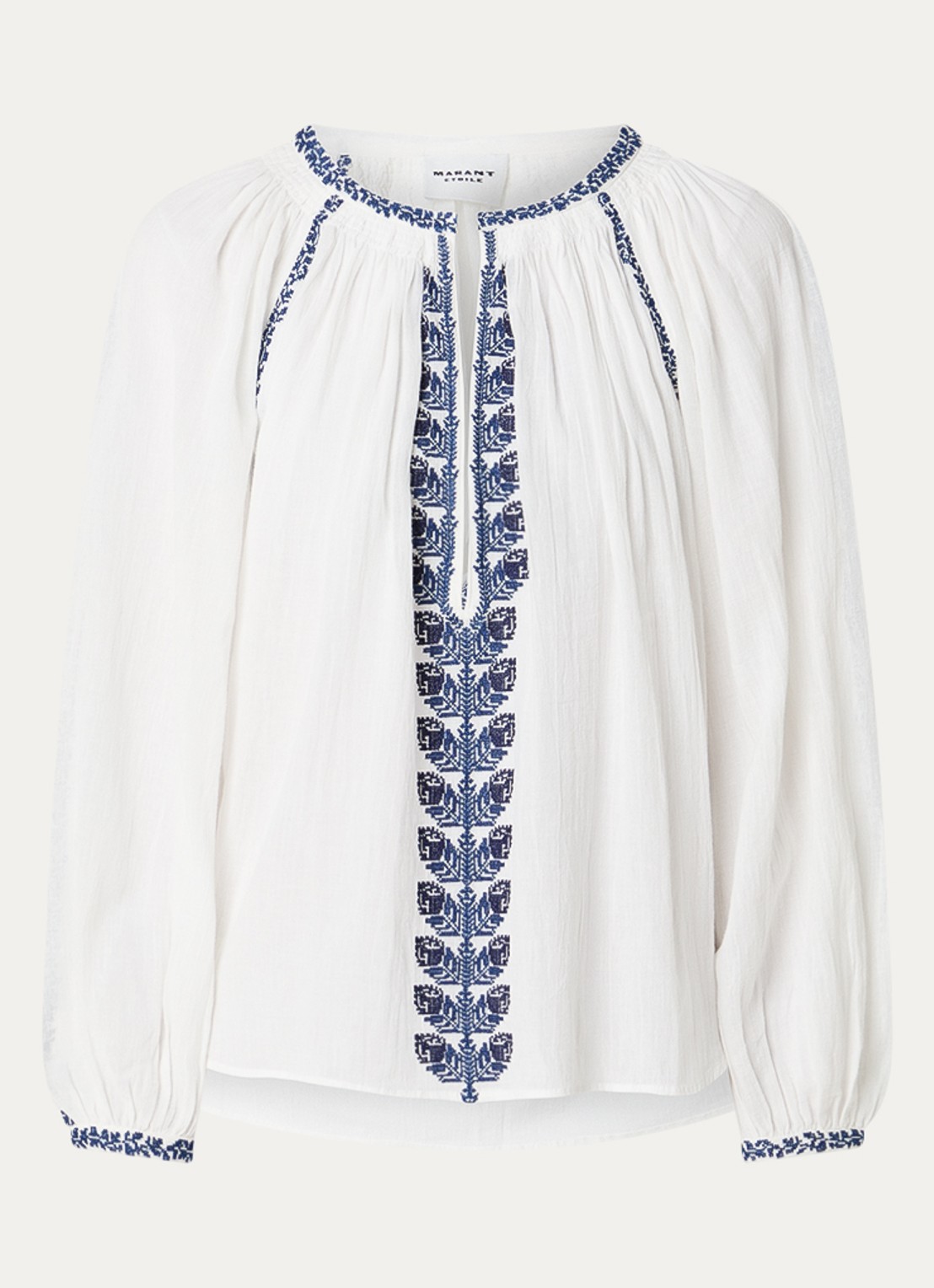 Isabel Marant Lena tuniek met V-hals en borduring - voorkant 3 gebroken wit