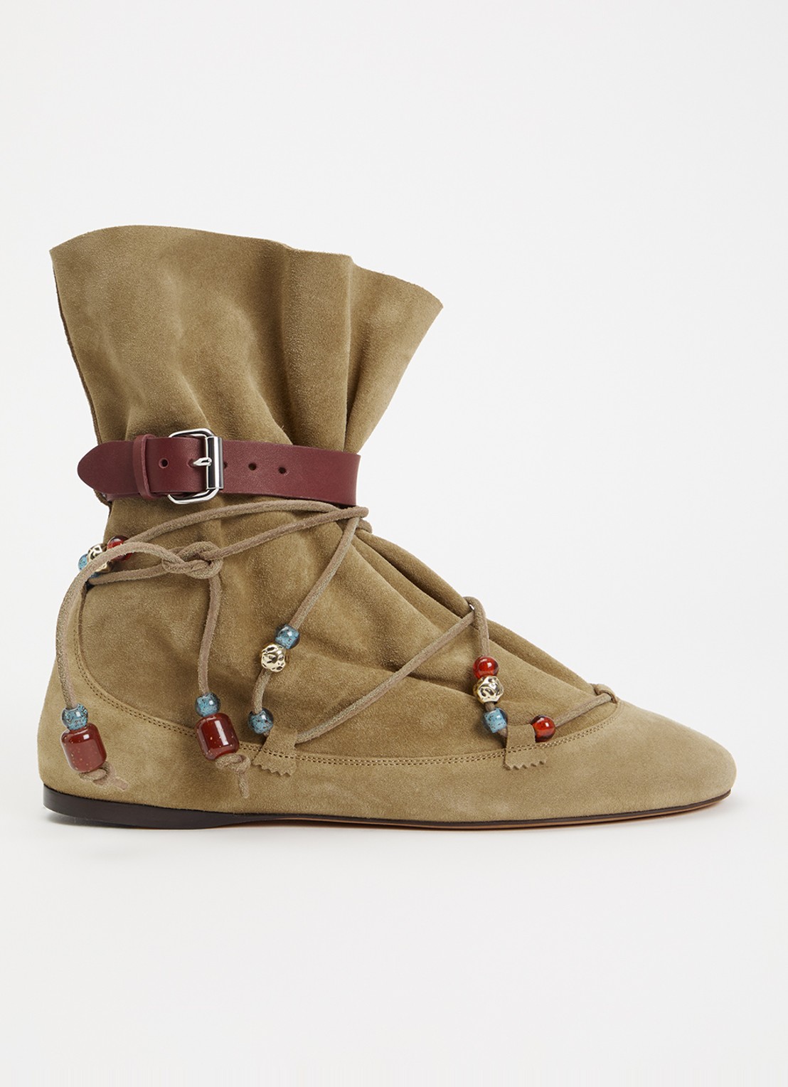 Isabel Marant Letiz enkellaars van suéde met kralendecoratie  - voorkant 5 taupe