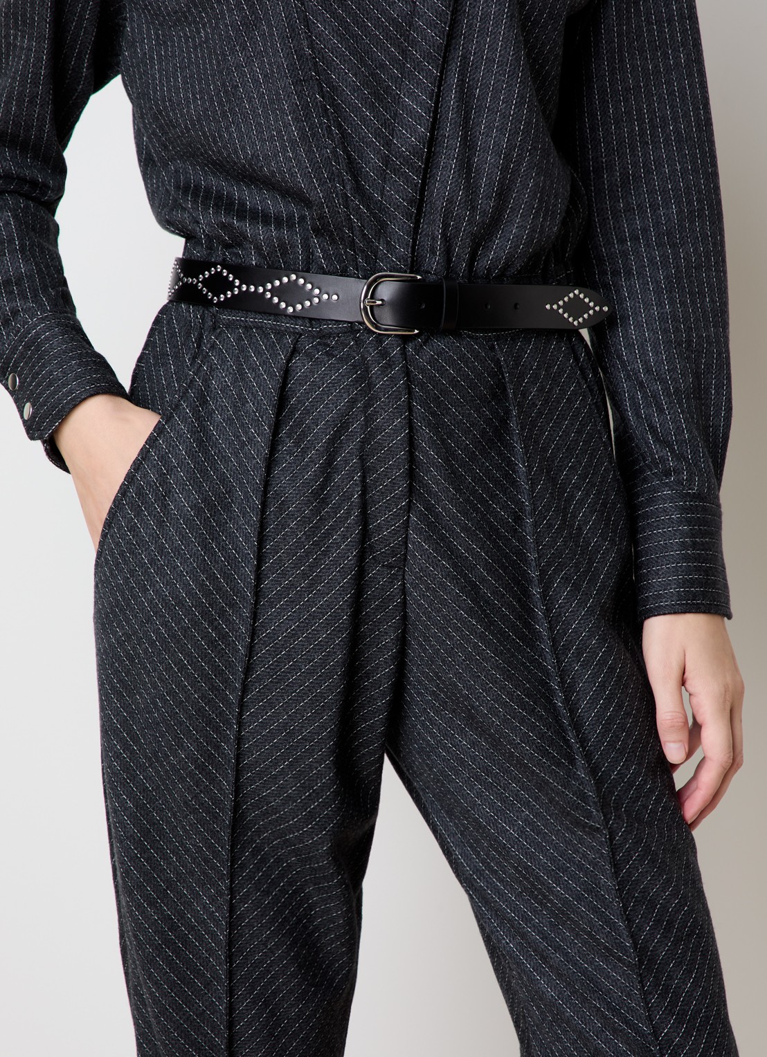 Isabel Marant Liliana riem van leer met studs - voorkant 3 zwart