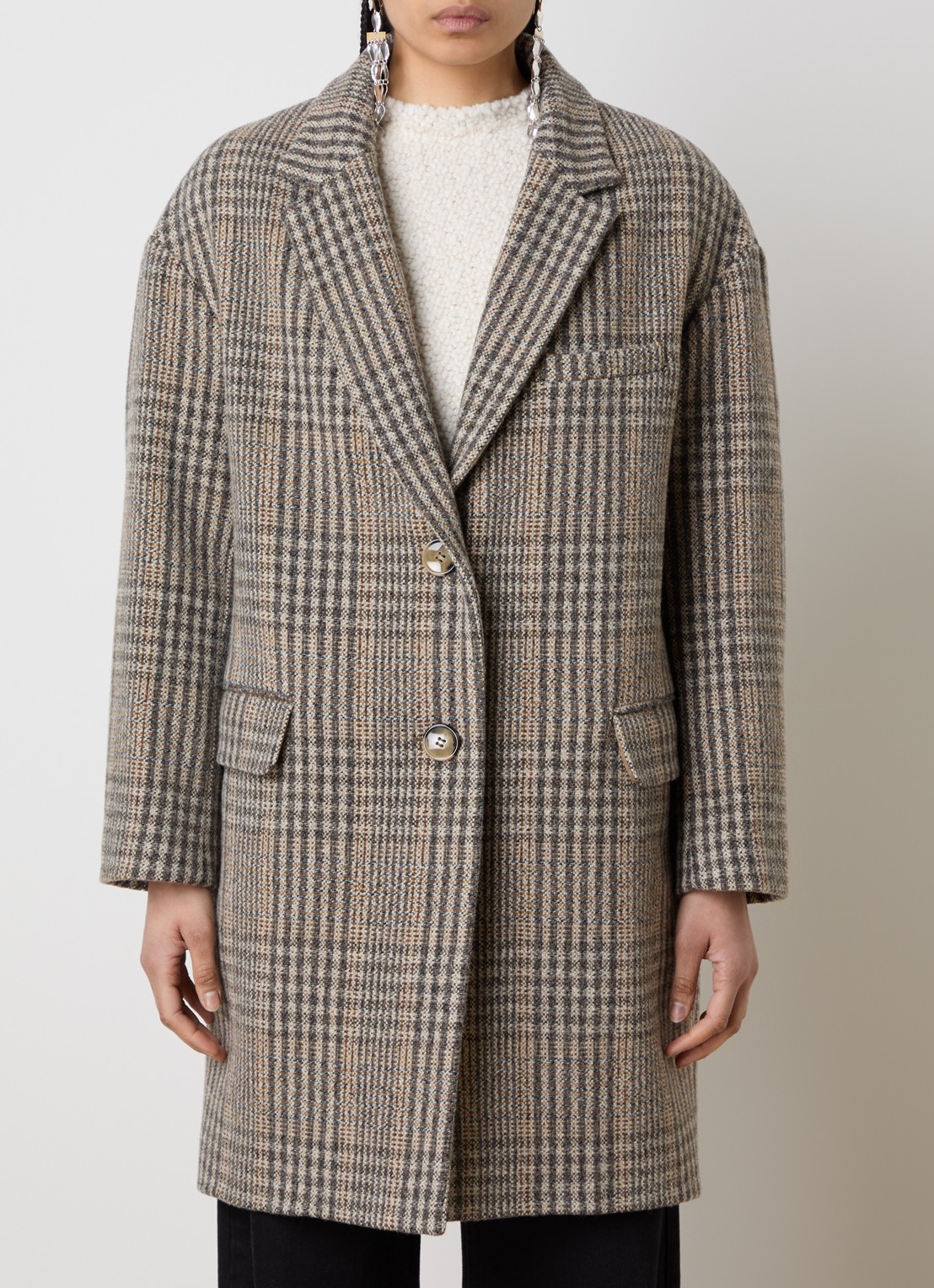 Isabel Marant Limiza mantel van wol met klepzakken - detail 4 donkerbeige