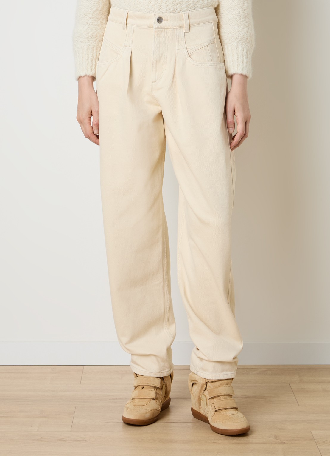 Isabel Marant Lisha high waist tapered jeans met gekleurde wassing - detail beige
