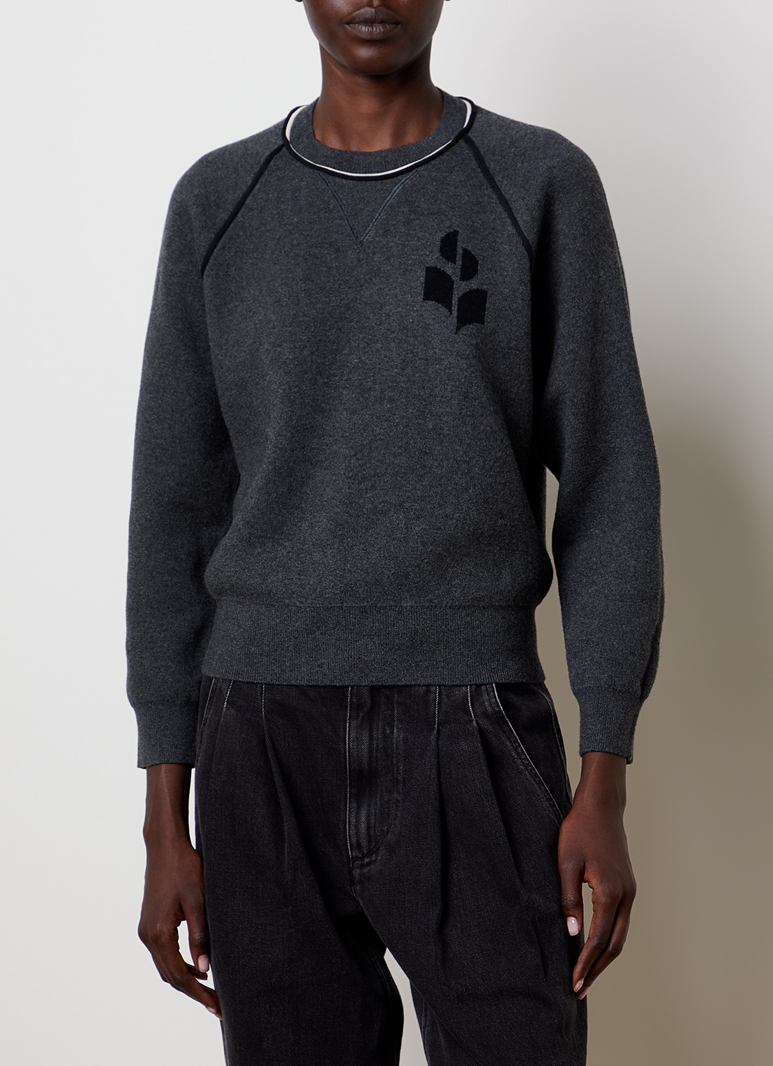 Isabel Marant Loriby sweater in wolblend met logo - detail antraciet