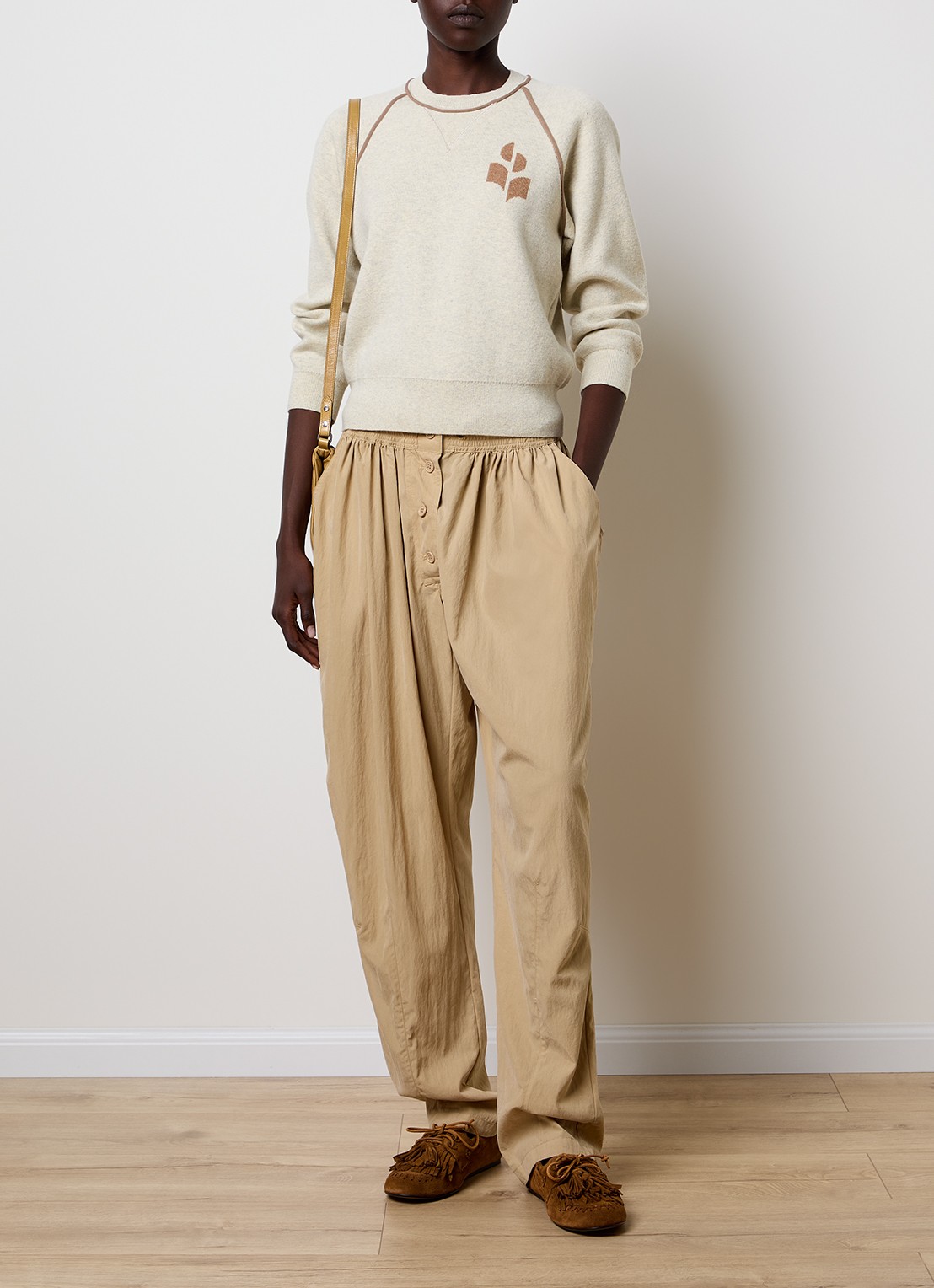Isabel Marant Loriby sweater in wolblend met logo - voorkant 2 khaki