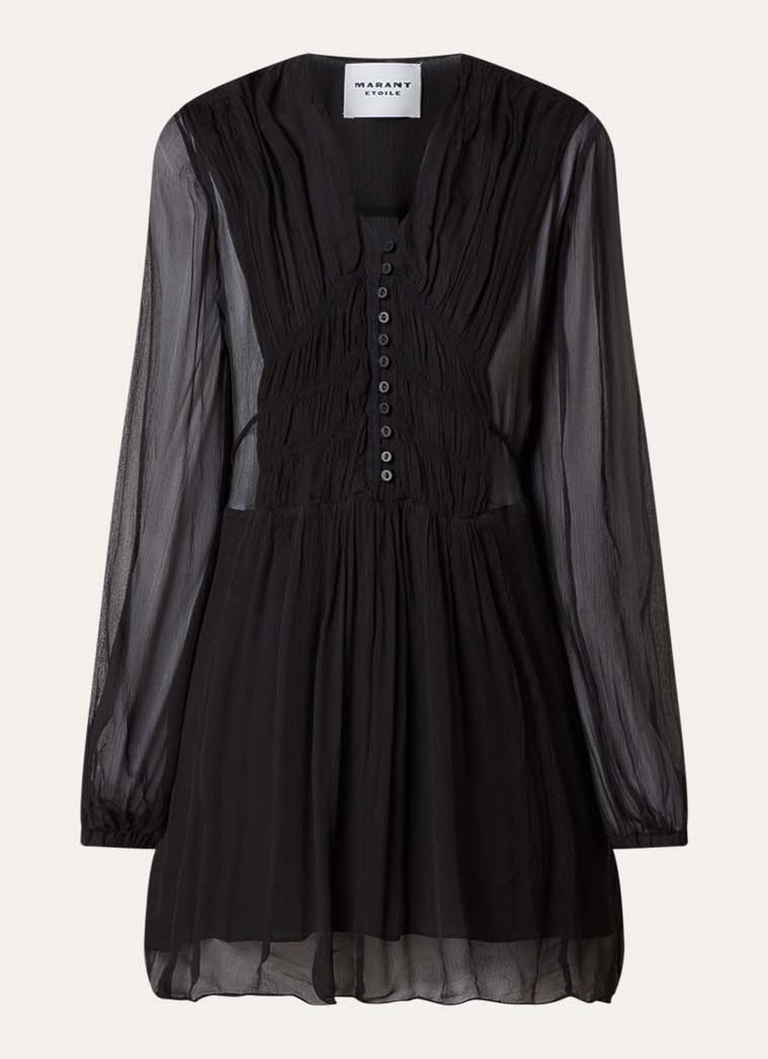 Isabel Marant Loriena semi-transparante mini blouse jurk met V-hals - voorkant 4 zwart