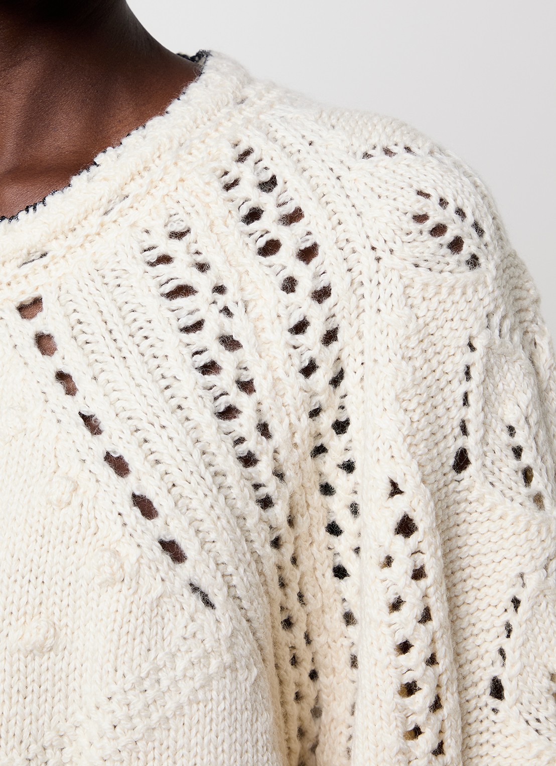 Isabel Marant Luce grofgebreide pullover in merino wolblend met opengewerkt dessin - detail 5 gebroken wit