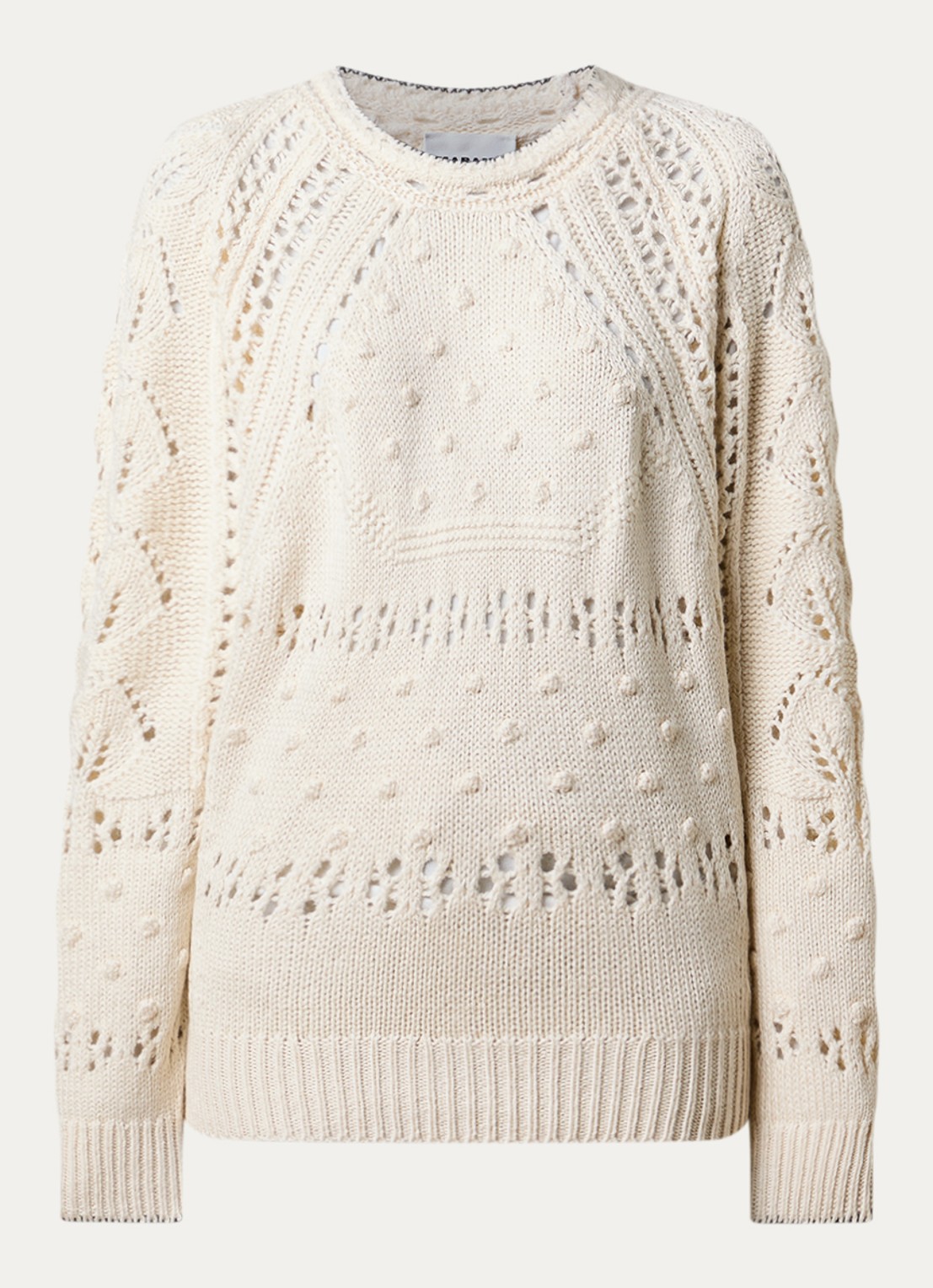 Isabel Marant Luce grofgebreide pullover in merino wolblend met opengewerkt dessin - voorkant 2 gebroken wit