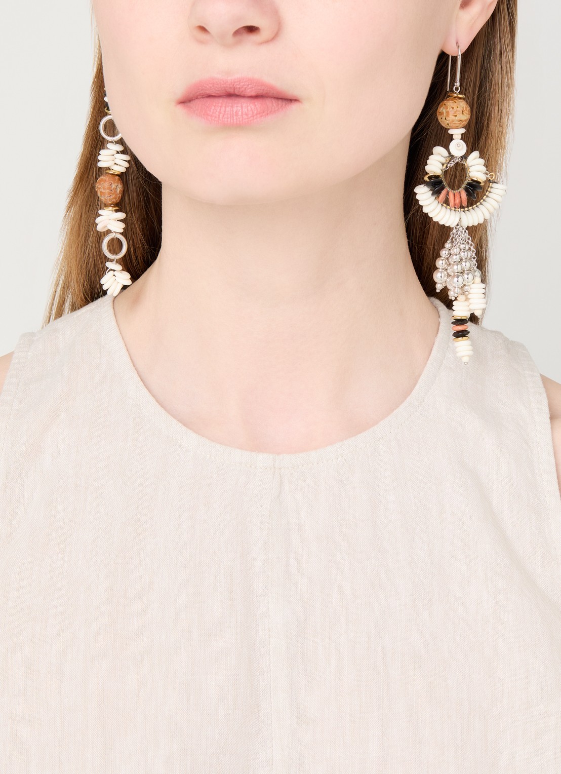 Isabel Marant Lyna oorhangers met kralen - voorkant 3 gebroken wit