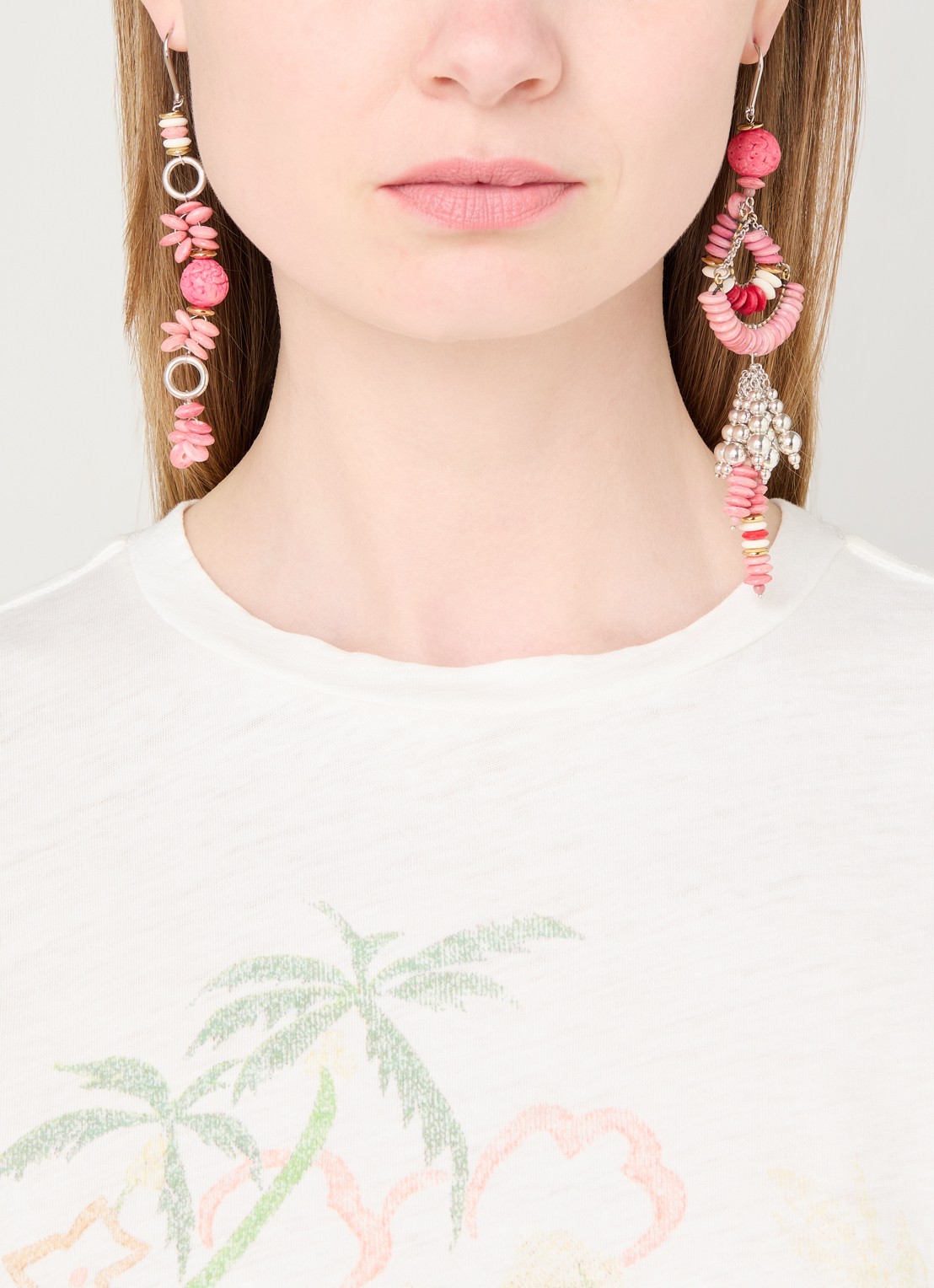Isabel Marant Lyna oorhangers met kralen - voorkant 4 roze