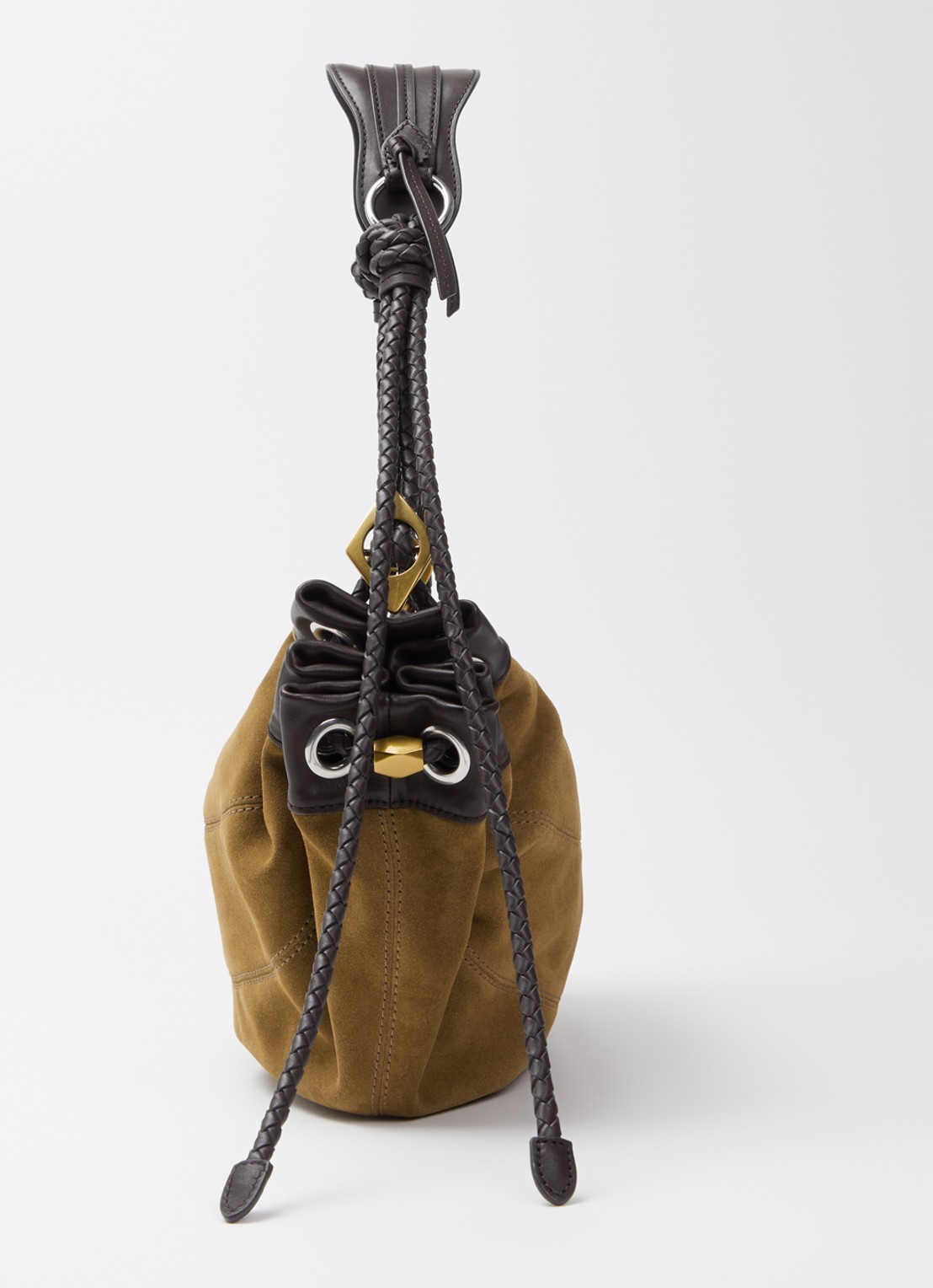 Isabel Marant Maia medium schoudertas van kalfssuède met verstelbare schouderriem - detail 2 cognac