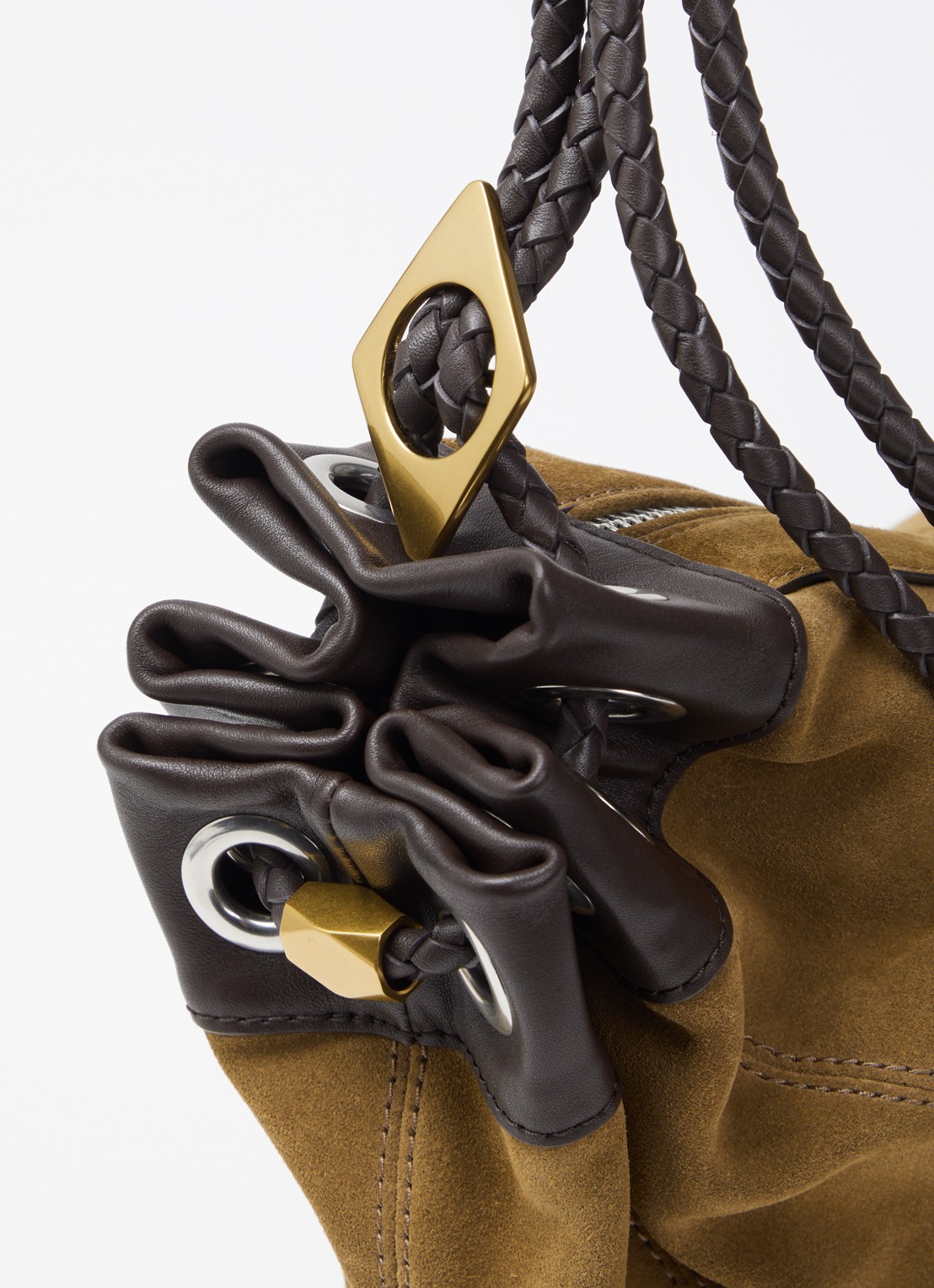 Isabel Marant Maia medium schoudertas van kalfssuède met verstelbare schouderriem - detail 3 cognac