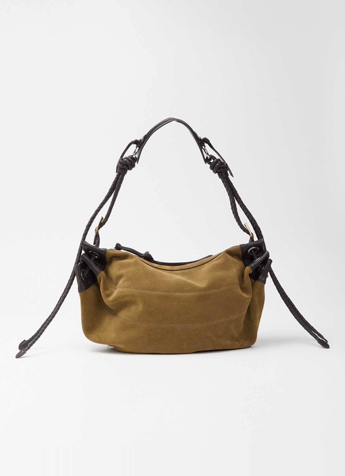 Isabel Marant Maia medium schoudertas van kalfssuède met verstelbare schouderriem - voorkant 5 cognac