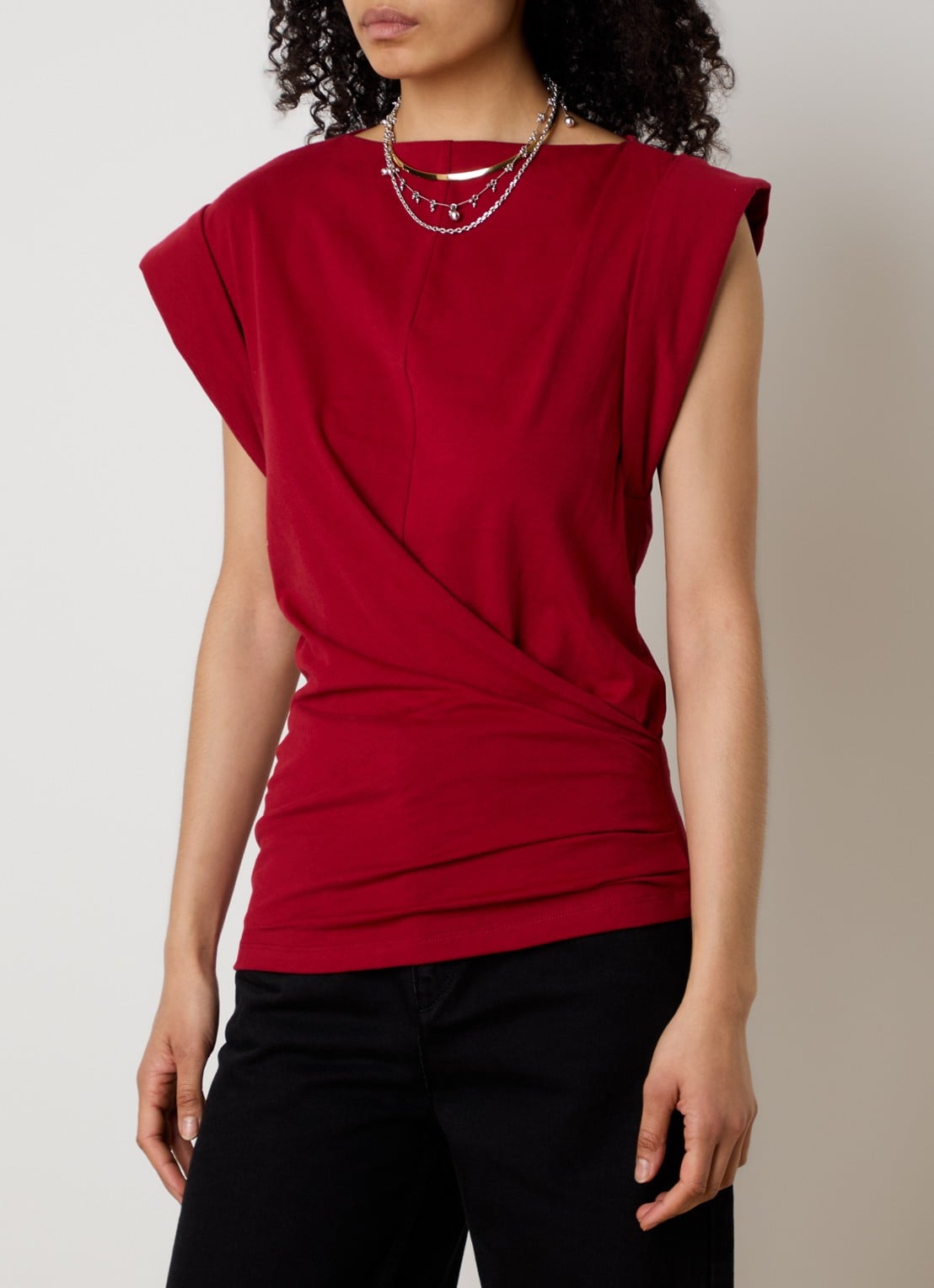 Isabel Marant Maisan top met asymmetrische zoom - detail cranberryrood