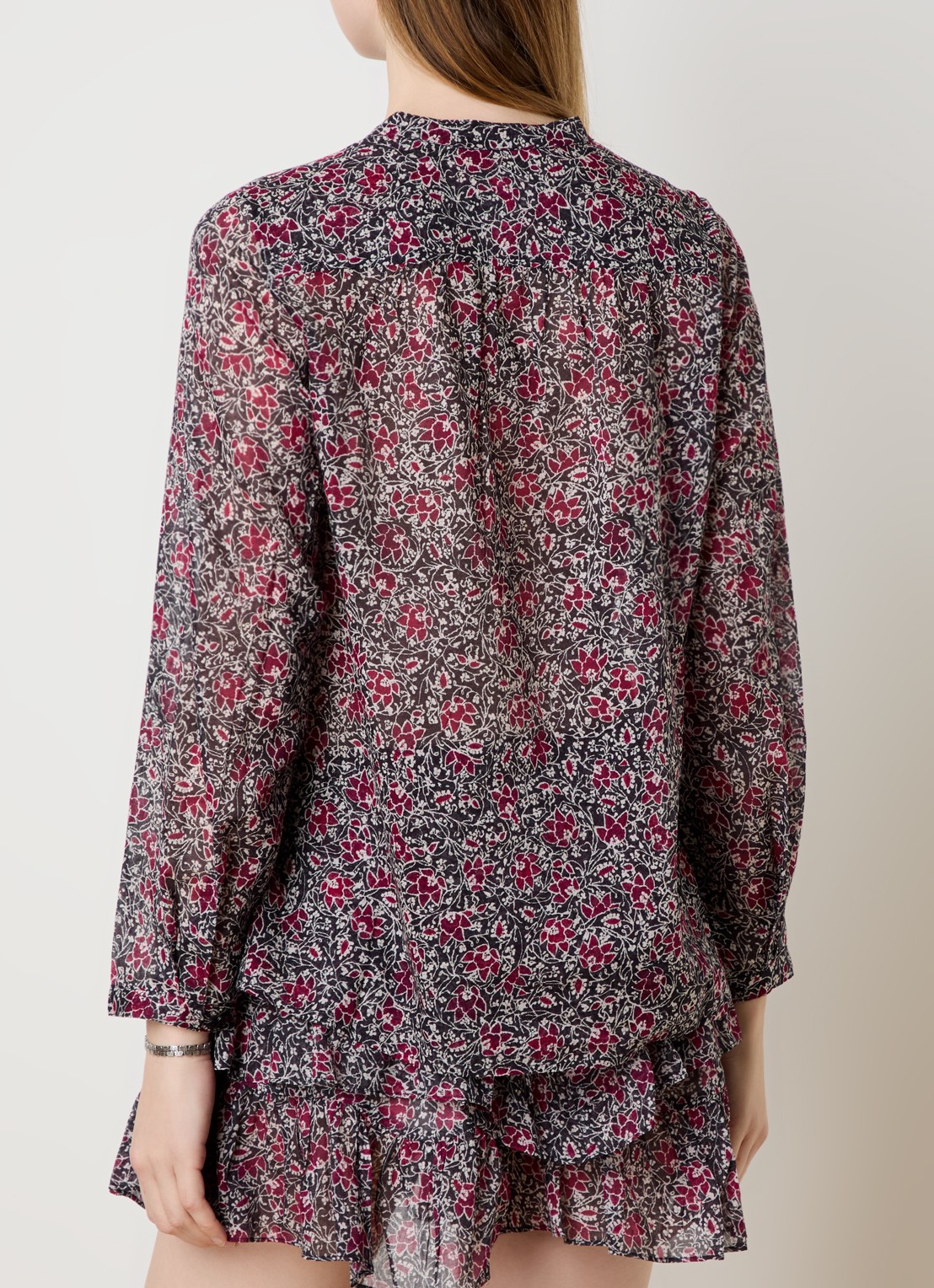 Isabel Marant Maria tuniek met bloemenprint - achterkant 3 cranberryrood