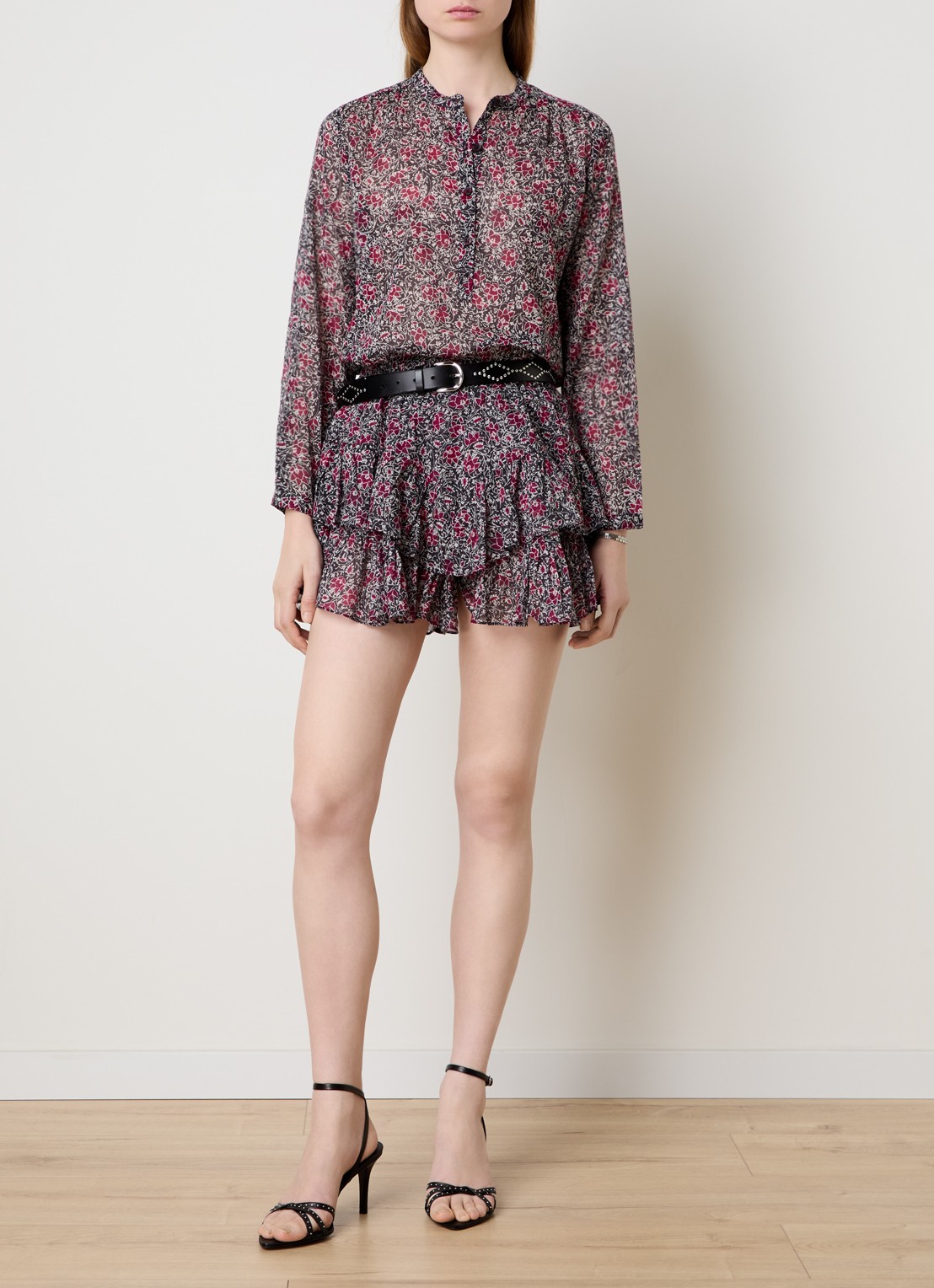 Isabel Marant Maria tuniek met bloemenprint - voorkant 5 cranberryrood