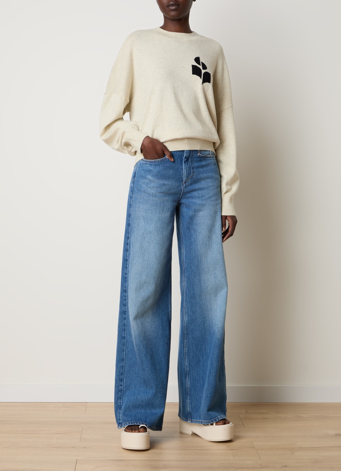 Isabel Marant Marisans fijngebreide pullover in wolblend met ingebreid logo  - voorkant 5 gebroken wit